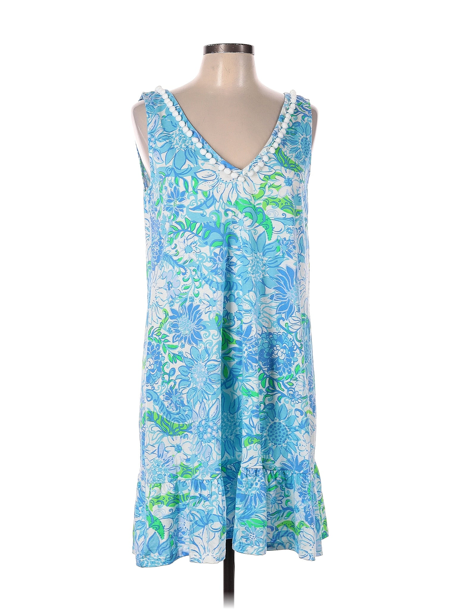 Lilly Pulitzer Cotton Multi Color Blue Casual Dress Size L