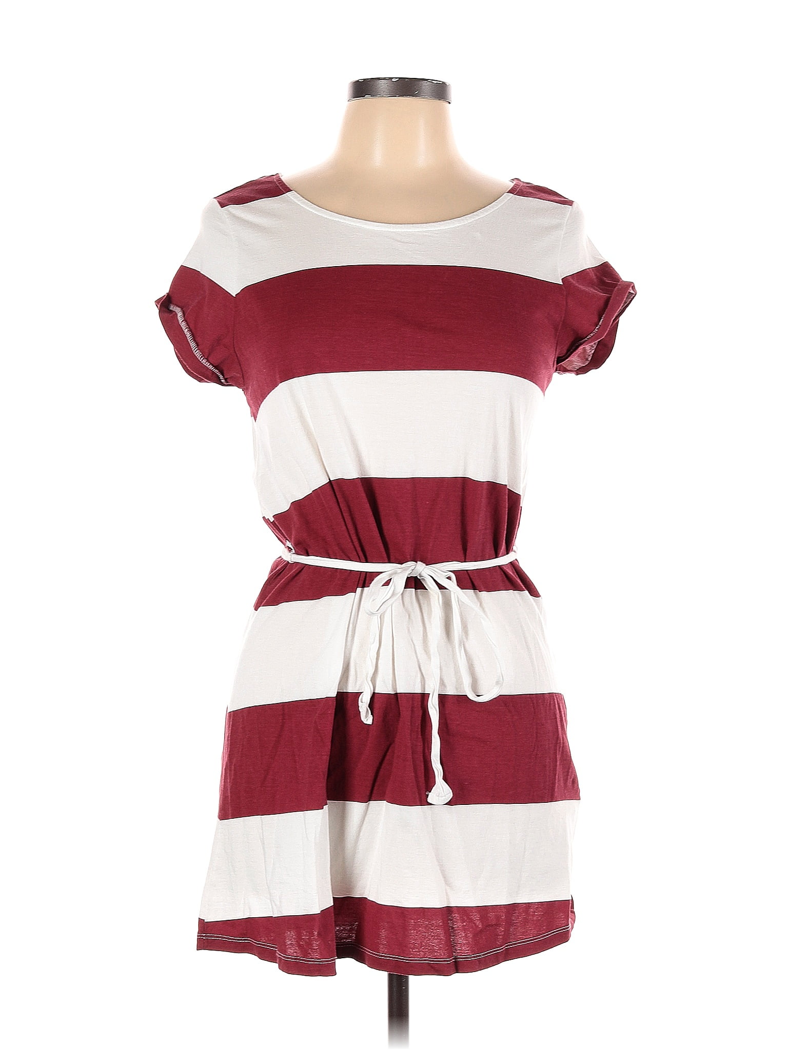 Trafaluc By Zara Cotton Color Block Stripes Multi Color Burgundy