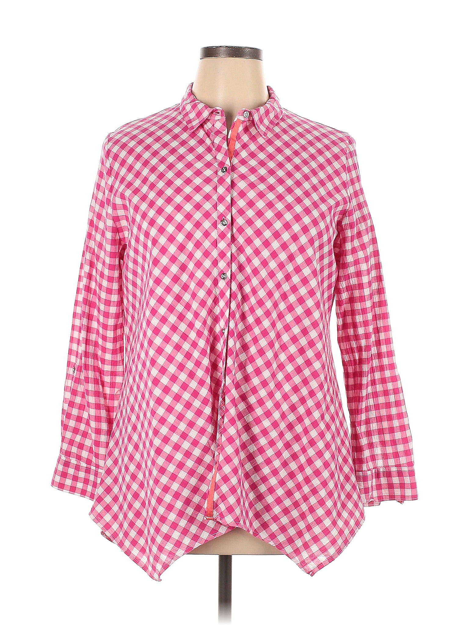 Rafaella 100 Cotton Checkered Gingham Pink Long Sleeve Button Down