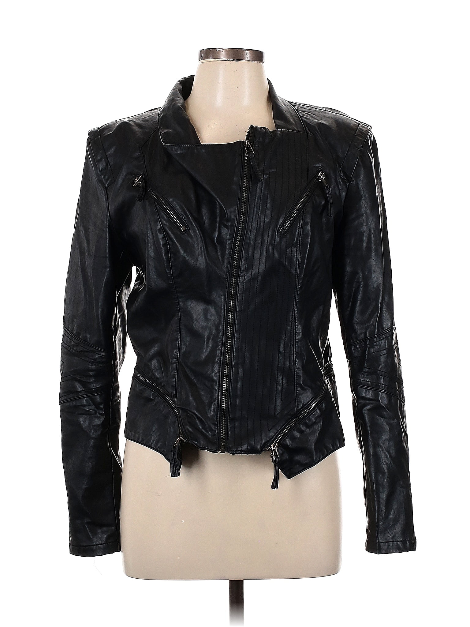 Blank NYC Solid Black Faux Leather Jacket Size L 68 Off ThredUP