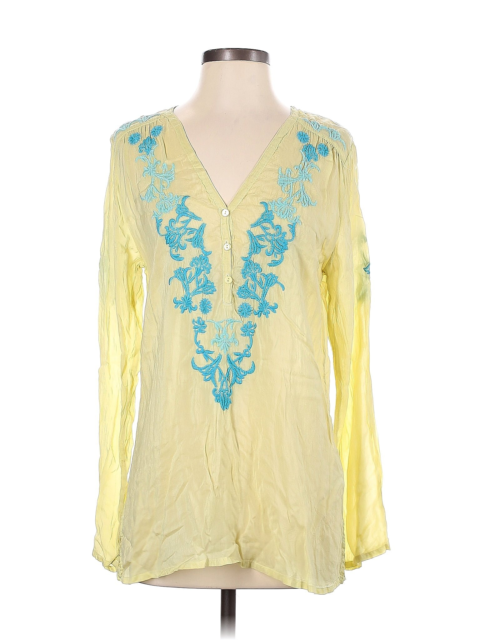 Johnny Was 100 Polyester Floral Yellow Long Sleeve Blouse Size S 78