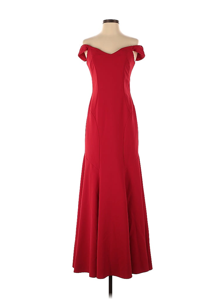 Nicole Miller Solid Red Red Crepe Off Shoulder Gown Size Off