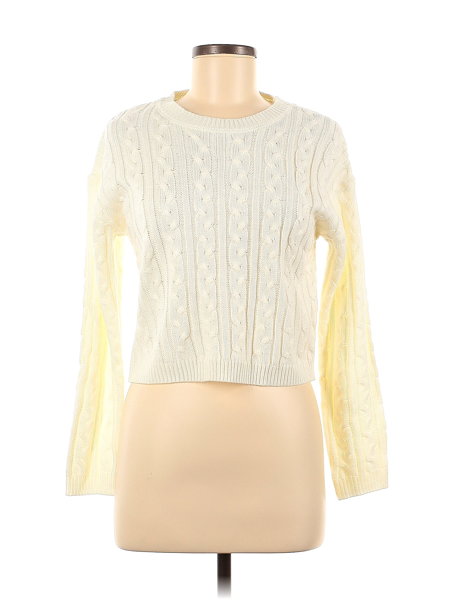 Shein Acrylic Color Block Solid Ivory Pullover Sweater Size M