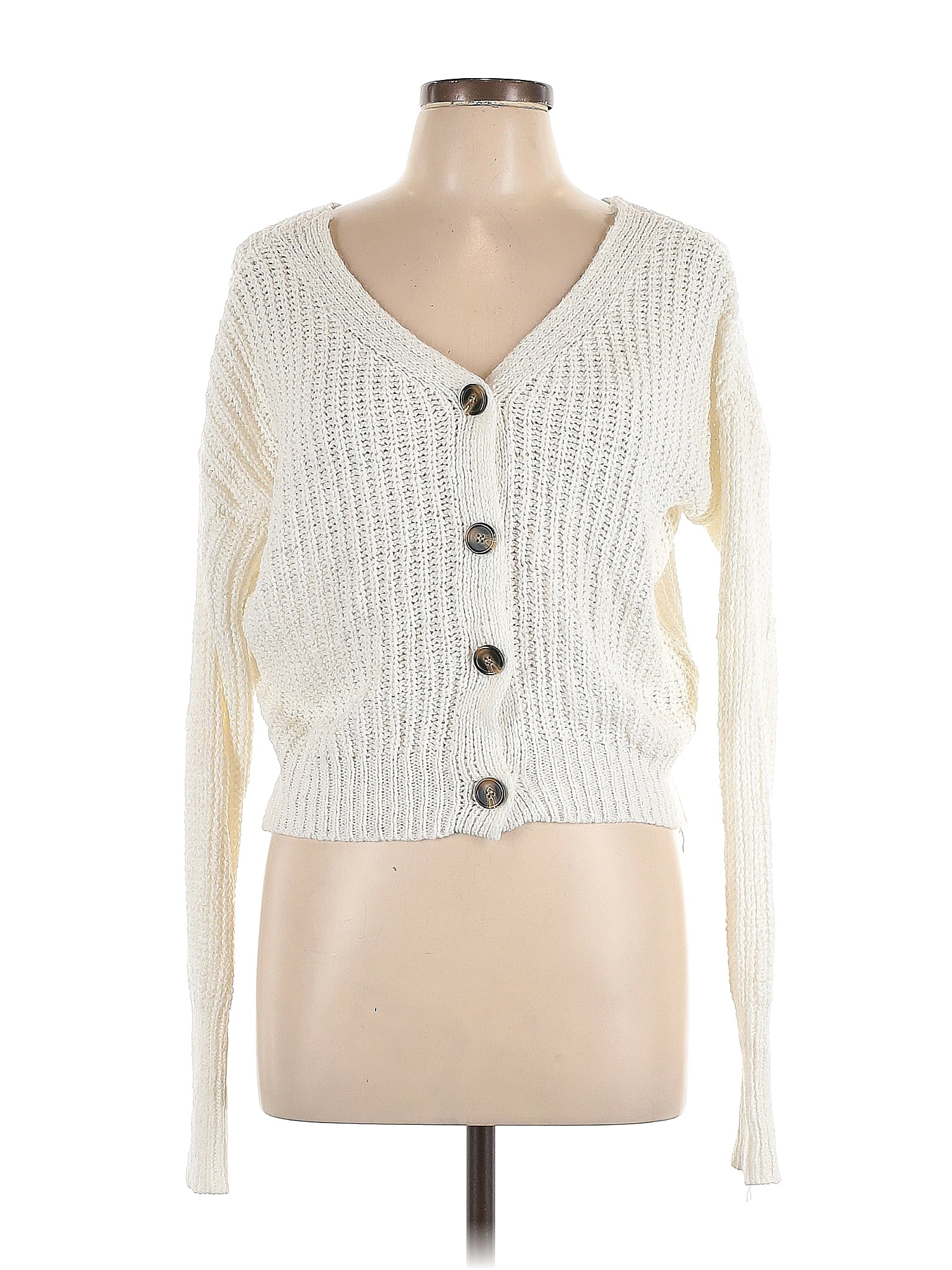 Sincerely Jules Color Block Solid Ivory Cardigan Size L Off Thredup