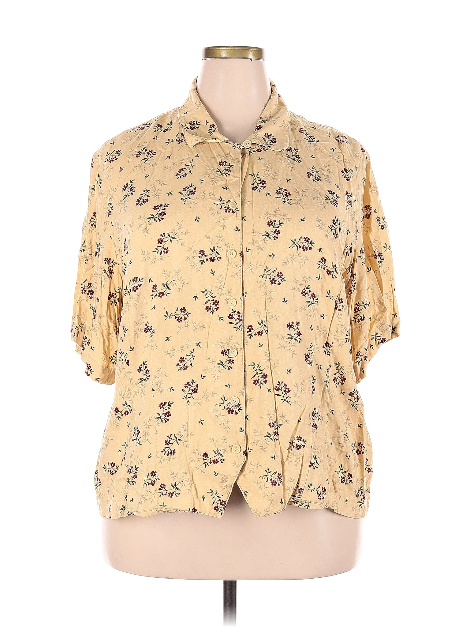 Elisabeth By Liz Claiborne Floral Yellow Short Sleeve Blouse Size