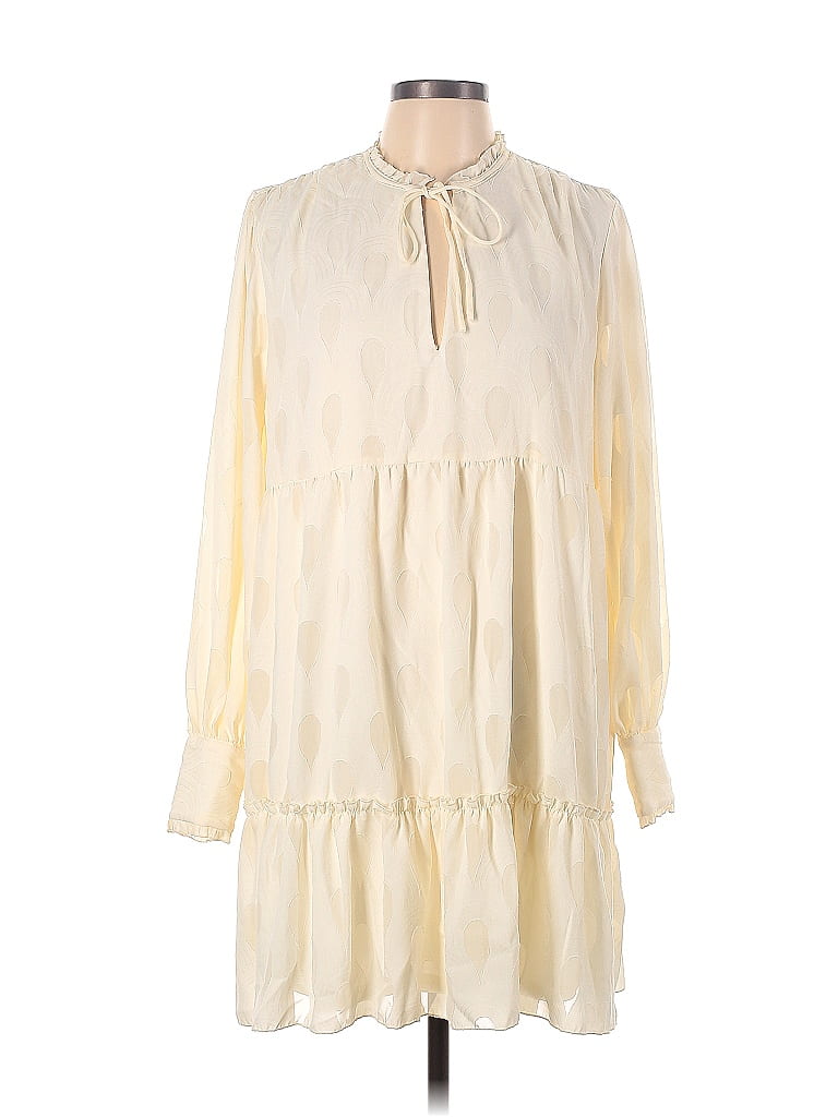 Ophelia Roe Polyester Solid Ivory Casual Dress Size L Off