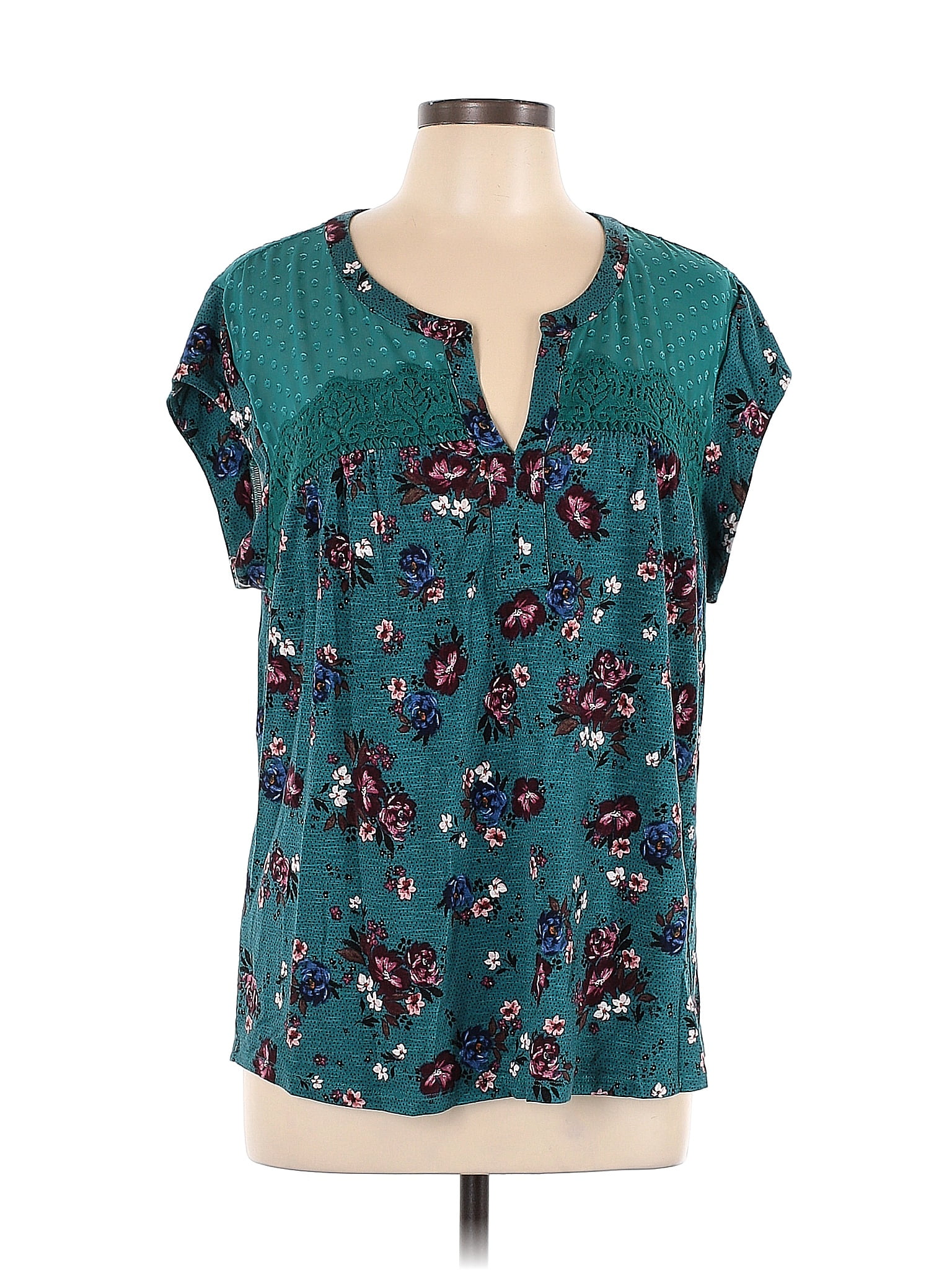 Daniel Rainn Floral Teal Short Sleeve Top Size XL 60 Off ThredUp