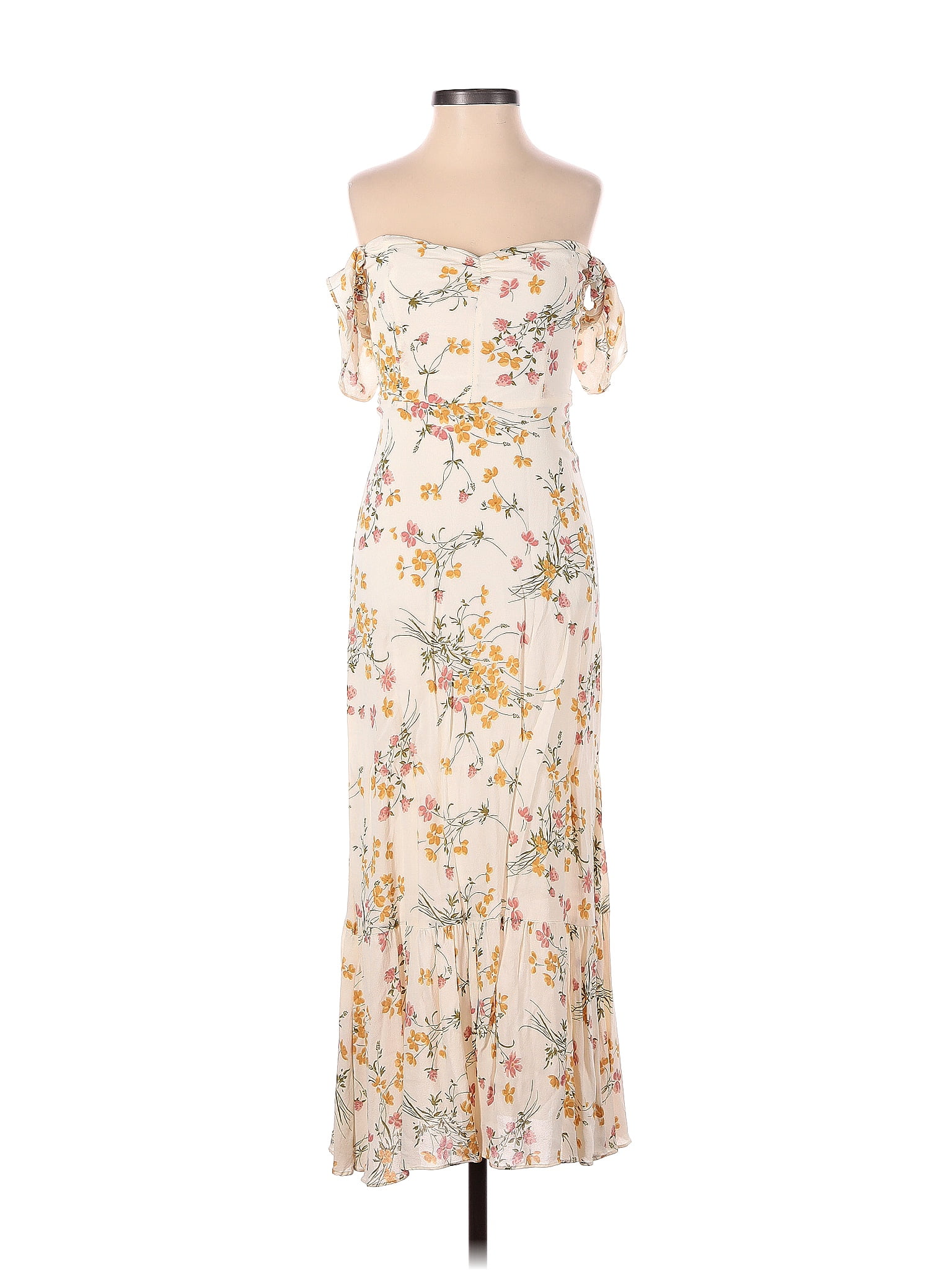 Reformation Viscose Floral Ivory Casual Dress Size Off