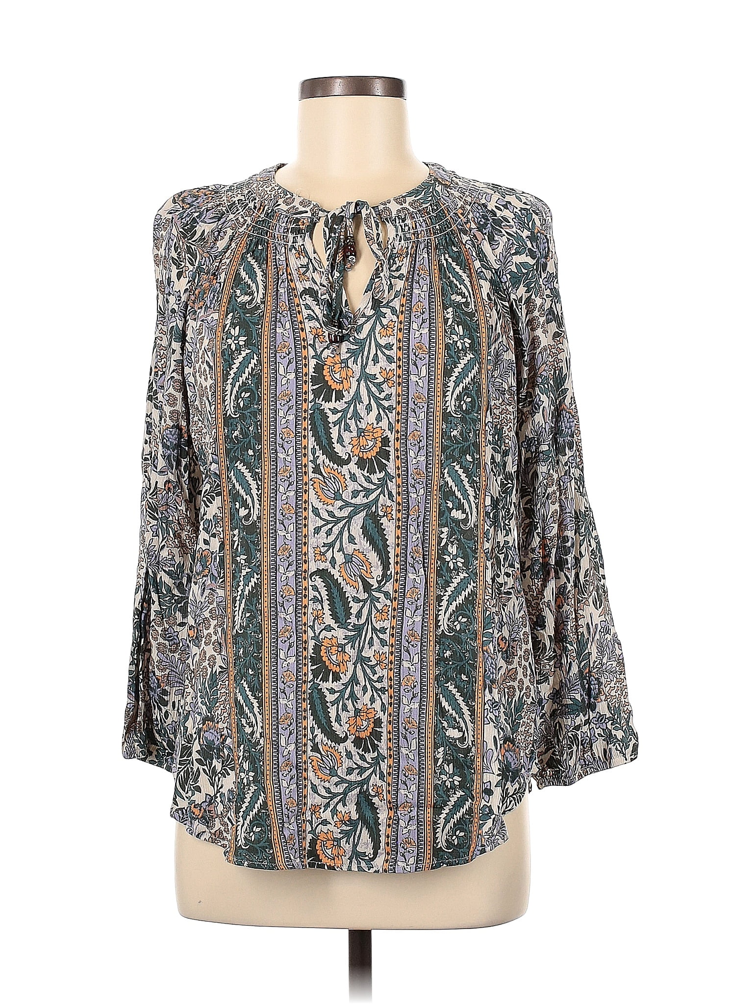 Mason Belle Rayon Paisley Gray Long Sleeve Blouse Size M