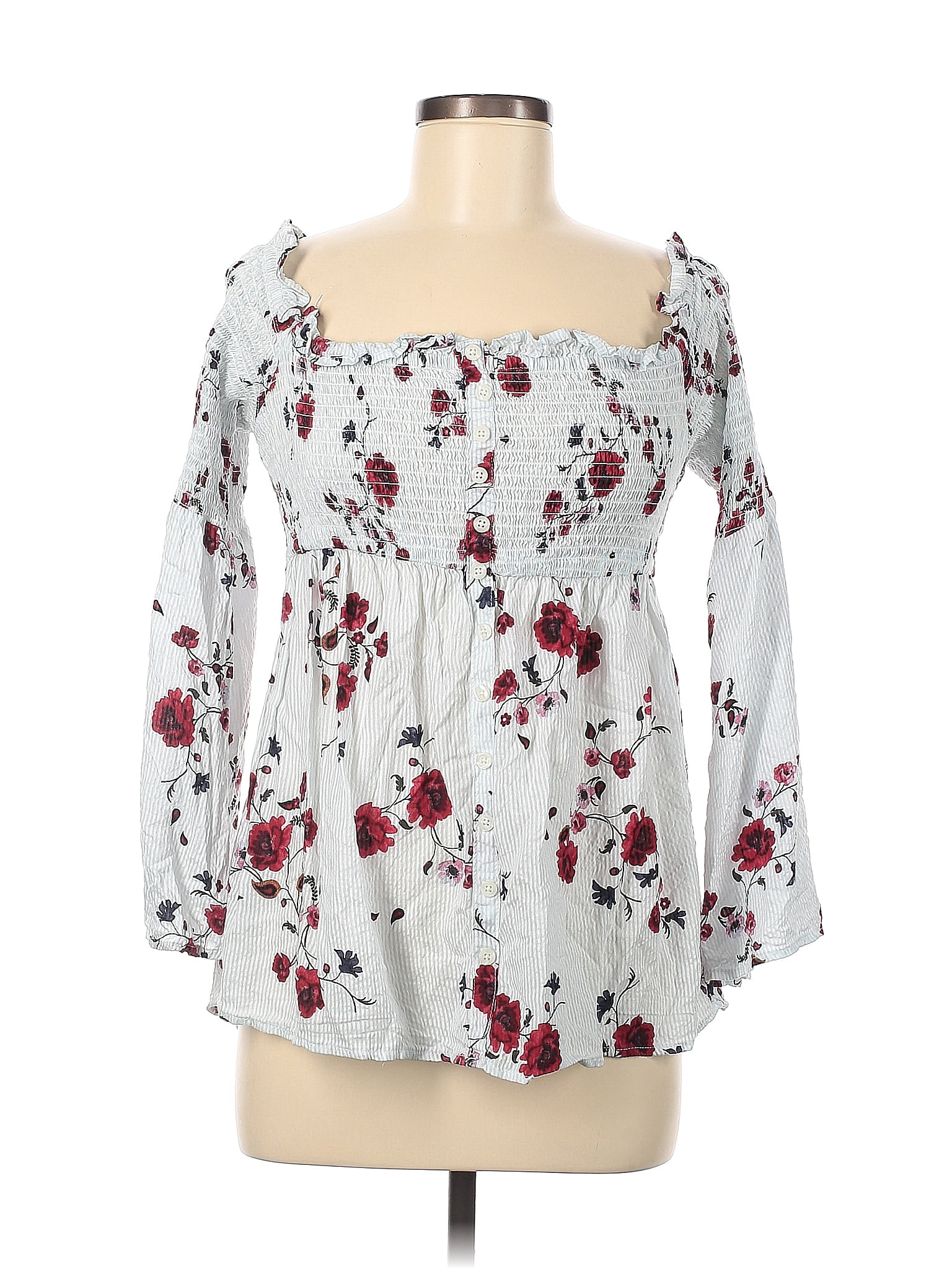 Torrid 100 Modal Floral White Long Sleeve Blouse Size Med Plus 00