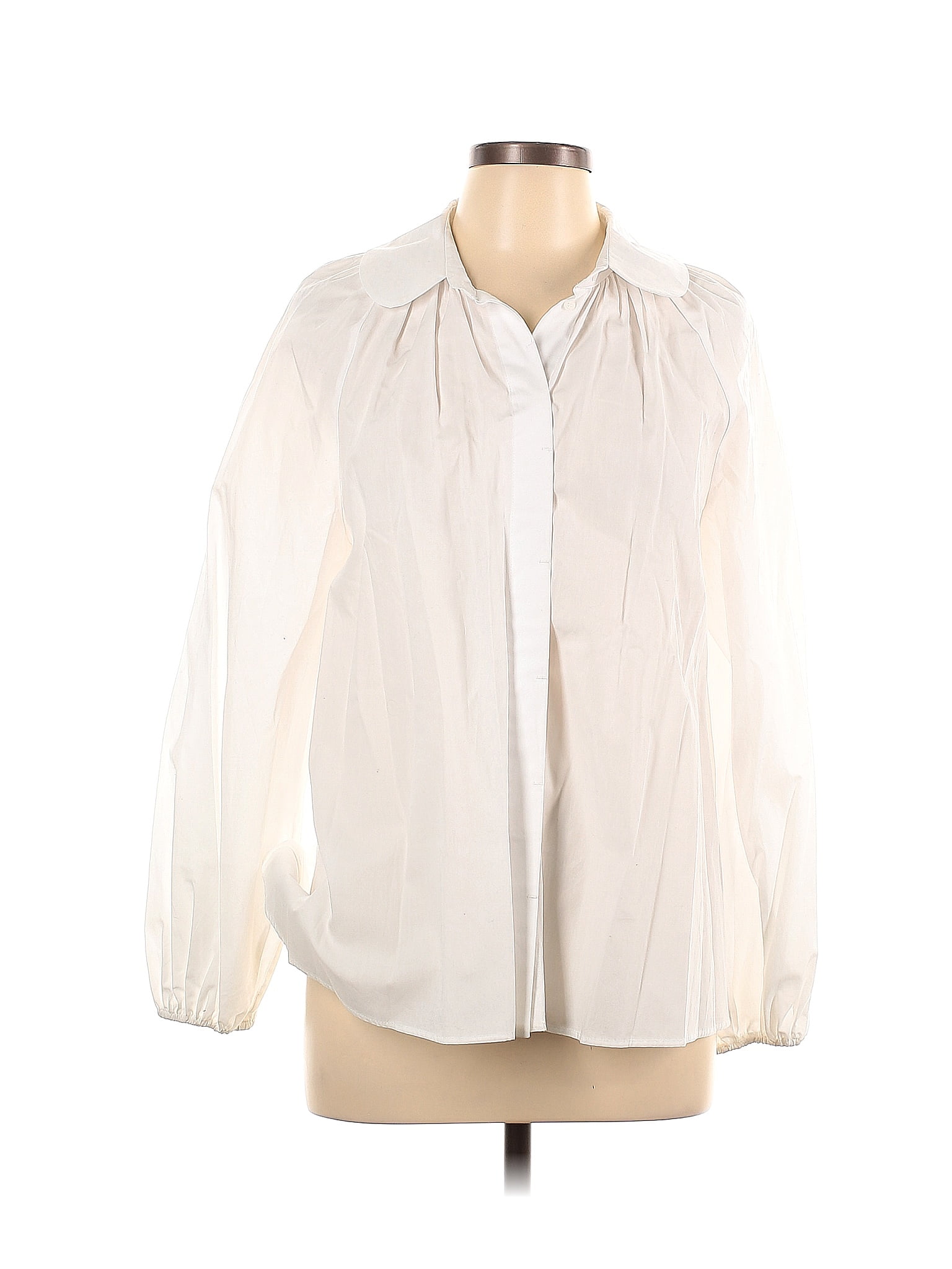 Zara 100 Cotton Solid White Ivory Long Sleeve Blouse Size L 54 Off