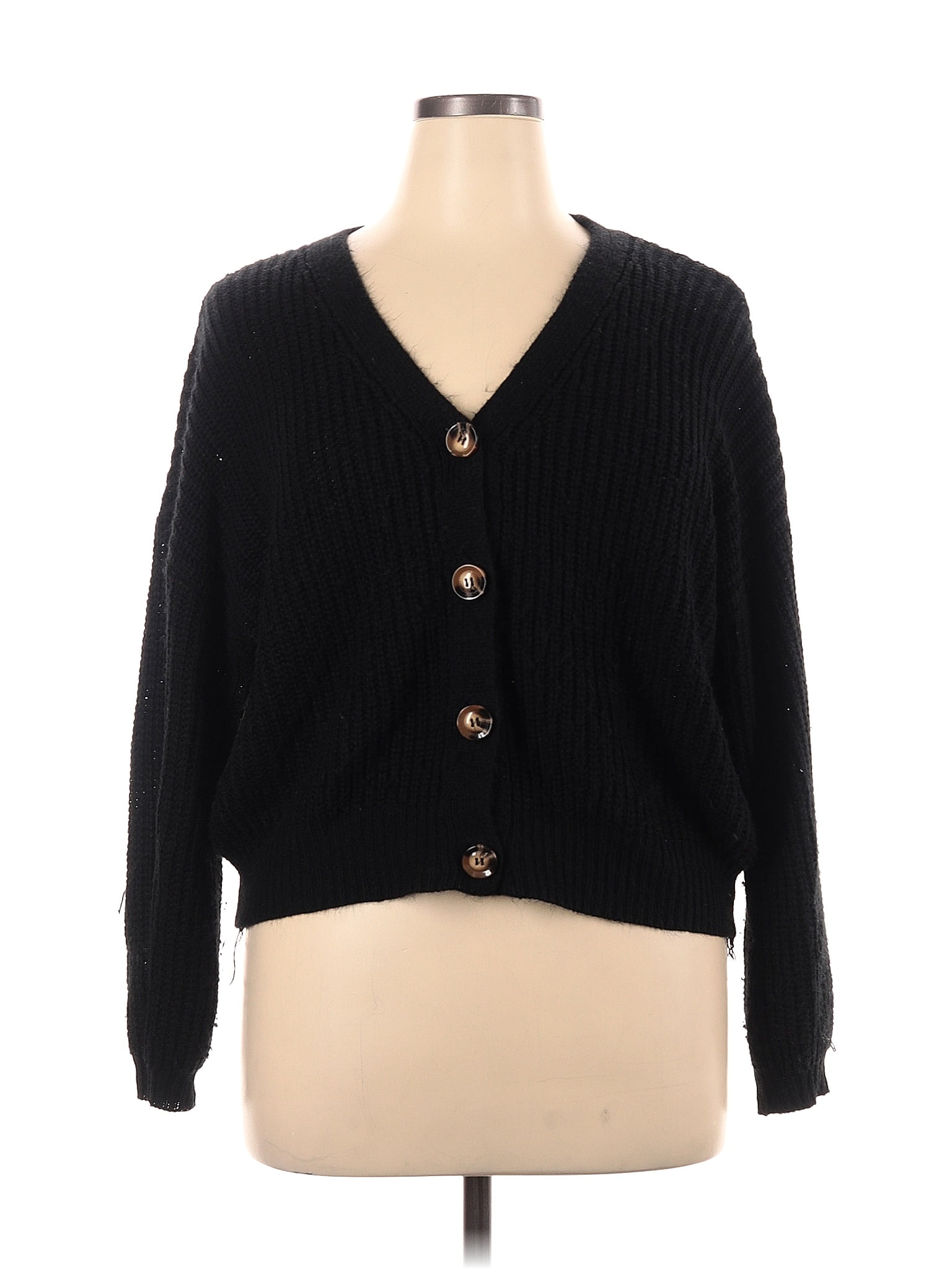 Shein Acrylic Color Block Solid Black Cardigan Size X Plus