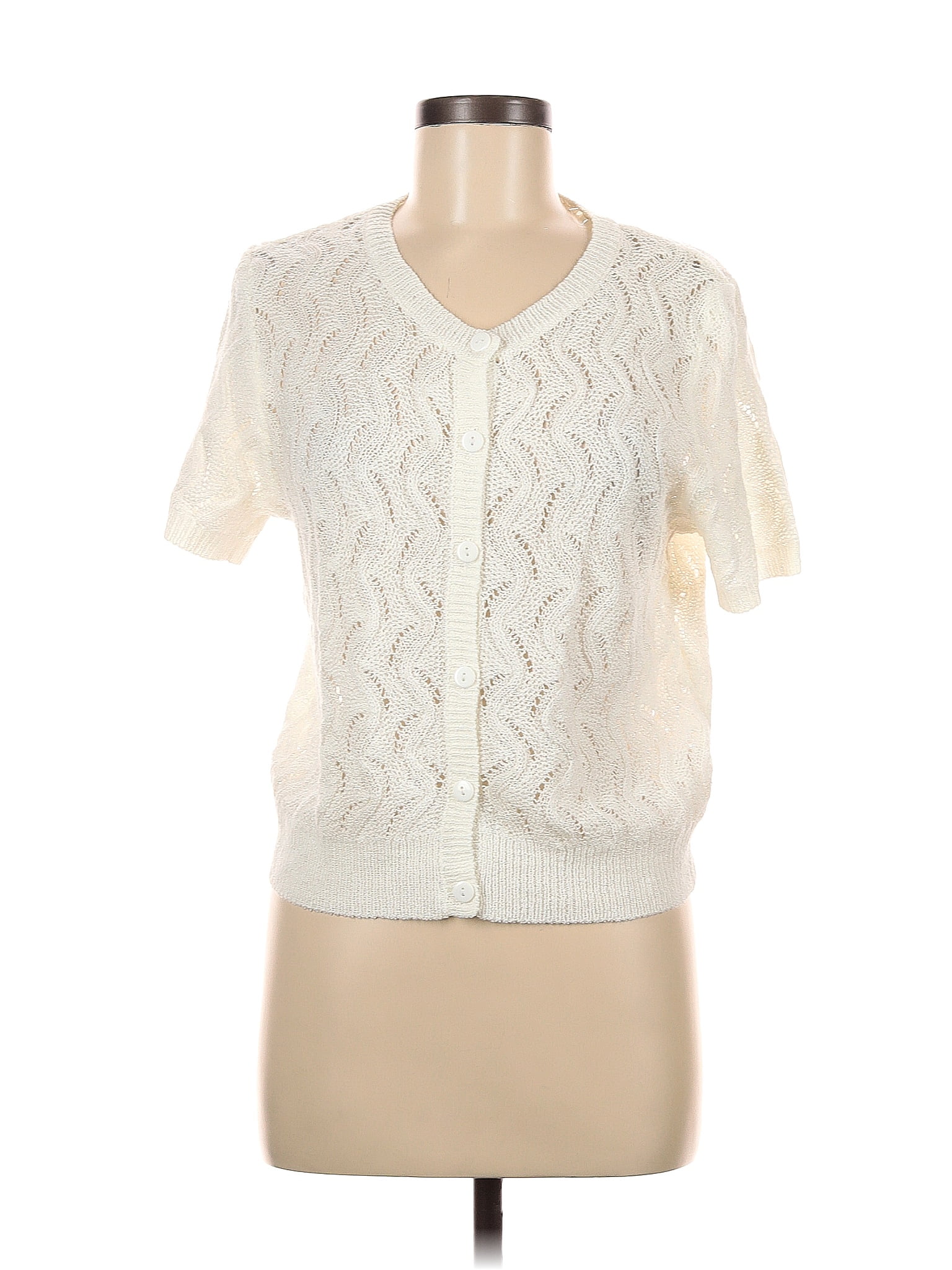 Faded Glory Acrylic Color Block Solid Ivory Cardigan Size M