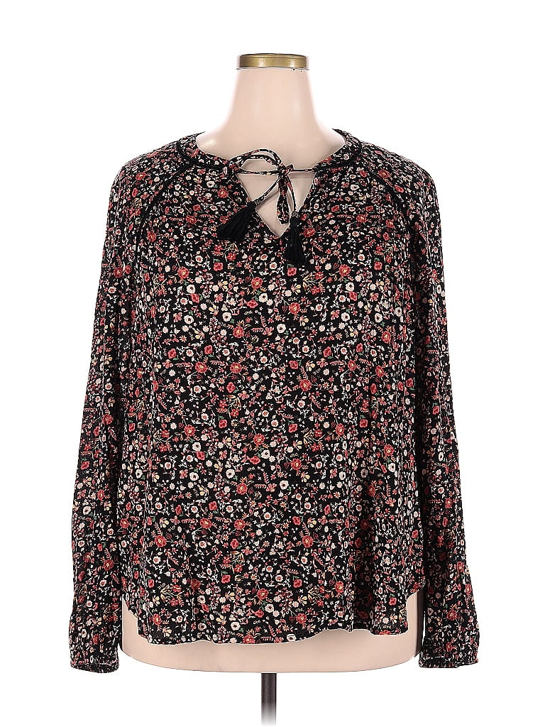 Mason Belle Rayon Floral Black Long Sleeve Blouse Size Xxl