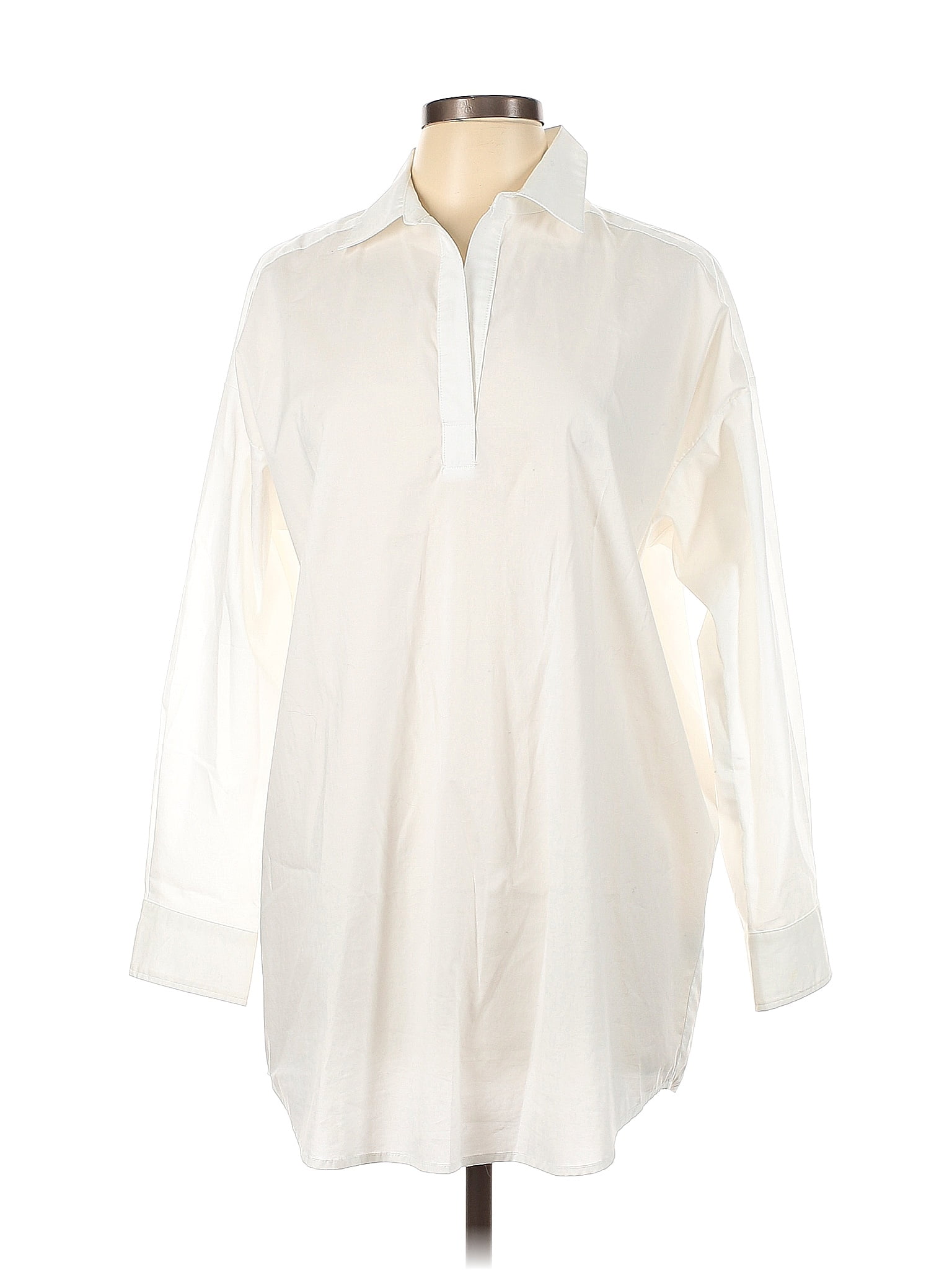 J Mclaughlin Solid White Ivory Long Sleeve Button Down Shirt Size L