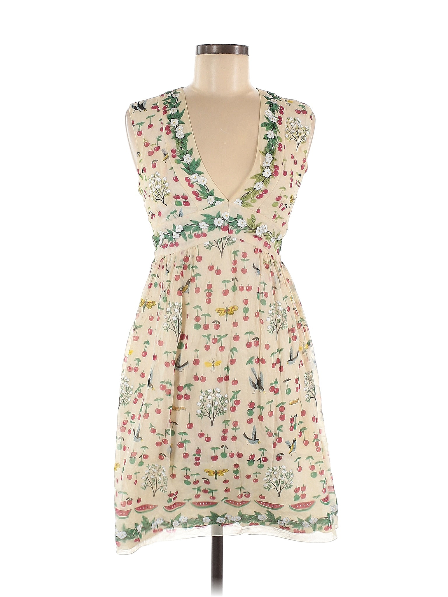 Anna Sui For Anthropologie Floral Multi Color Ivory Casual Dress Size 6