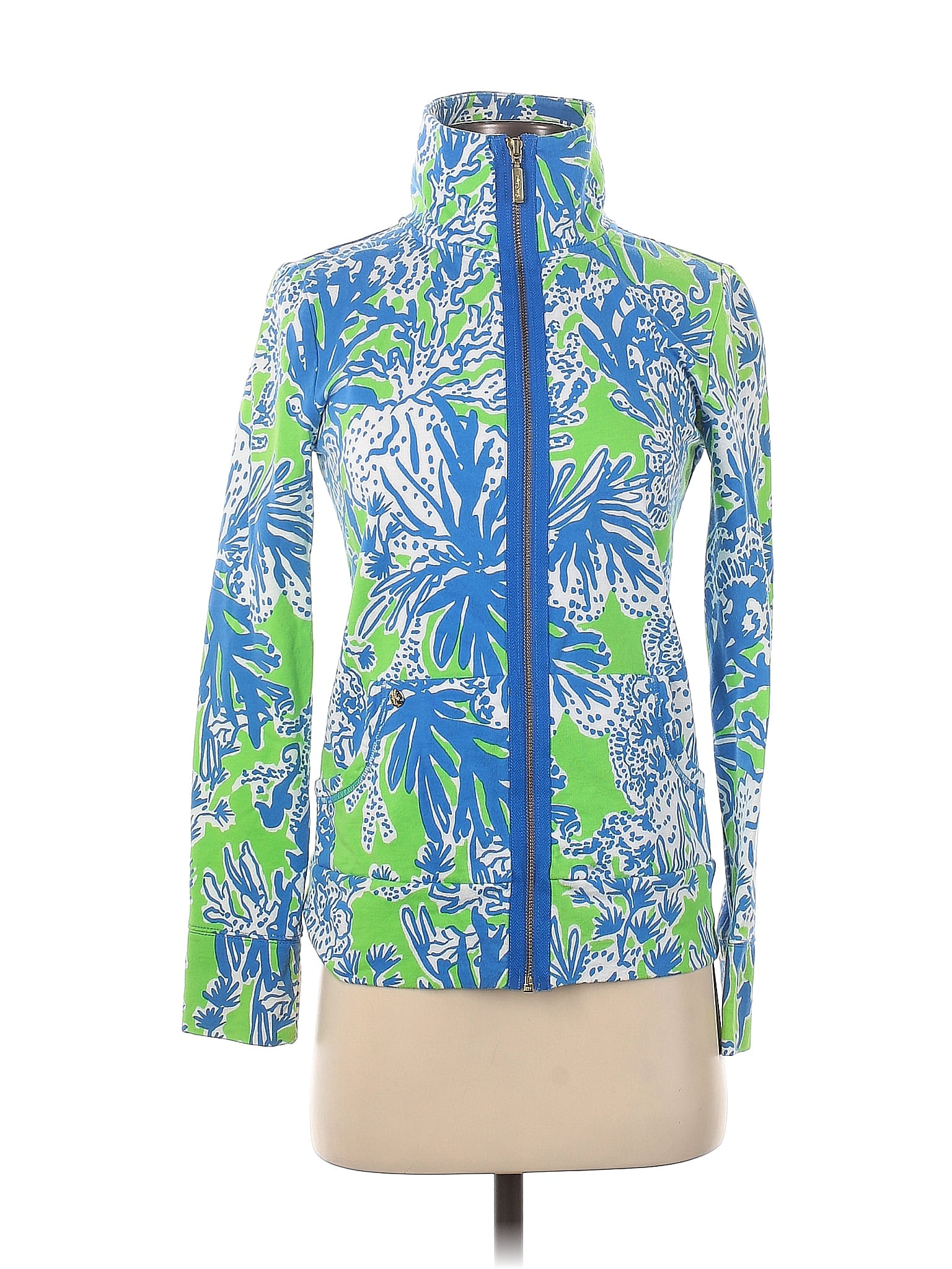 Lilly Pulitzer Cotton Color Block Tropical Blue Track Jacket Size