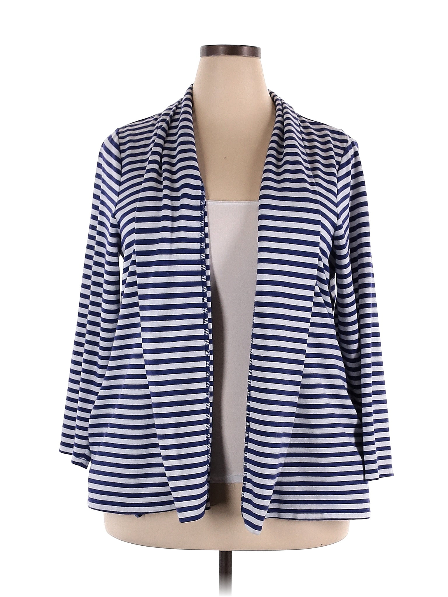 Cj Banks Color Block Stripes Multi Color Blue Cardigan Size X Plus