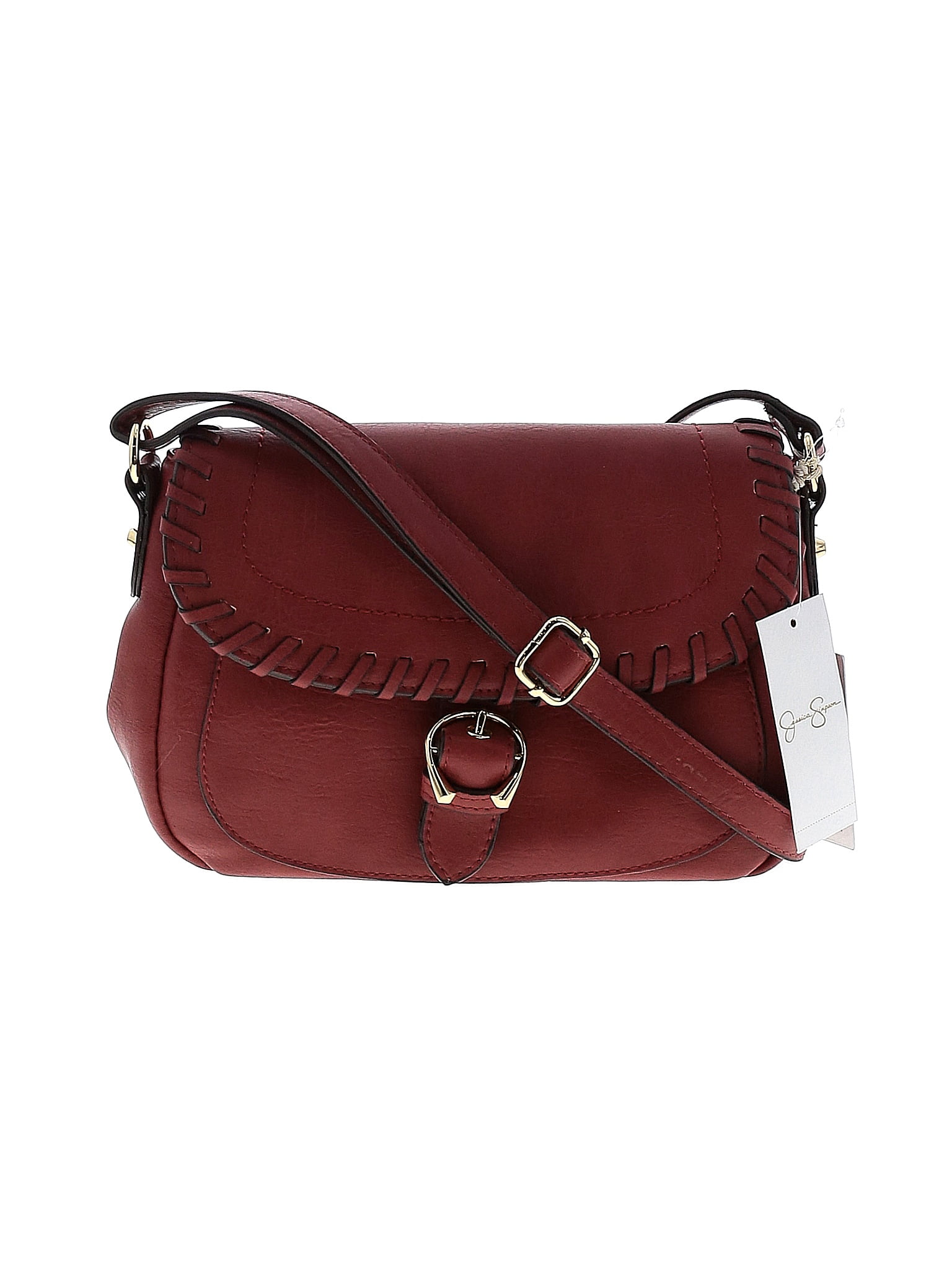 Jessica Simpson Leather Solid Maroon Burgundy Leather Crossbody