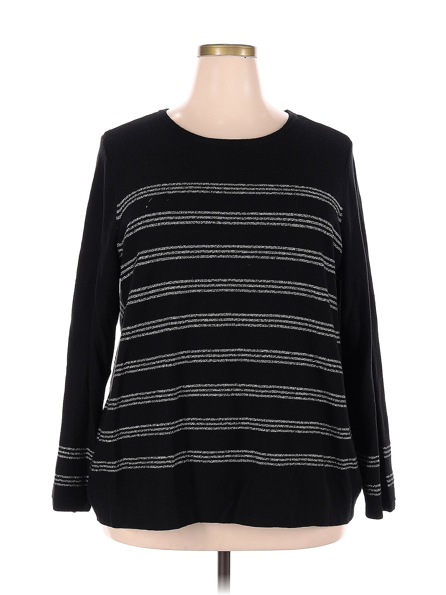 J Jill Color Block Stripes Black Pullover Sweater Size X Plus