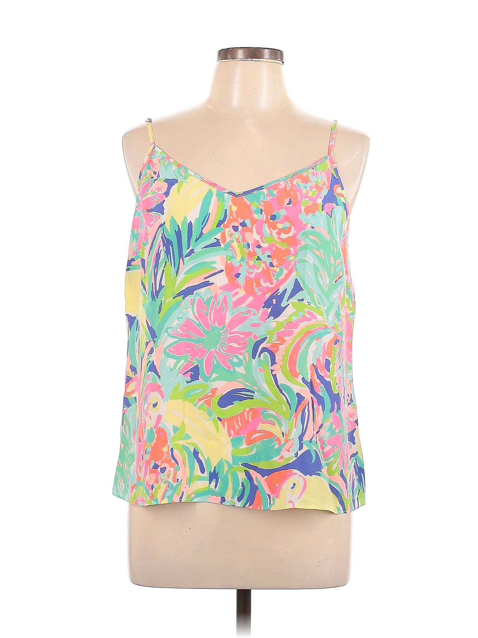 Lilly Pulitzer 100 Silk Tropical Multi Color Yellow Sleeveless Blouse