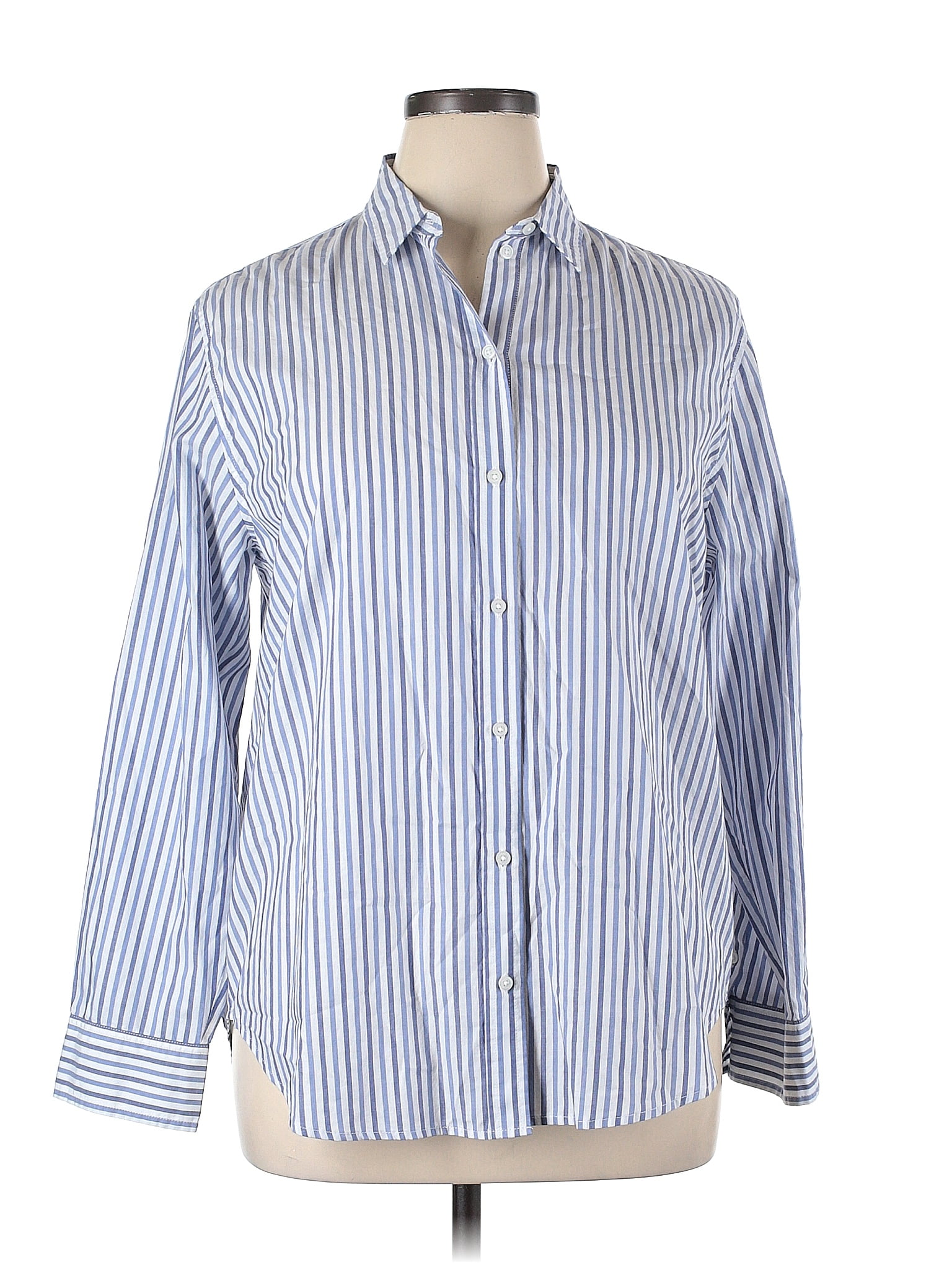 Everlane 100 Cotton Stripes Blue Long Sleeve Button Down Shirt Size 14