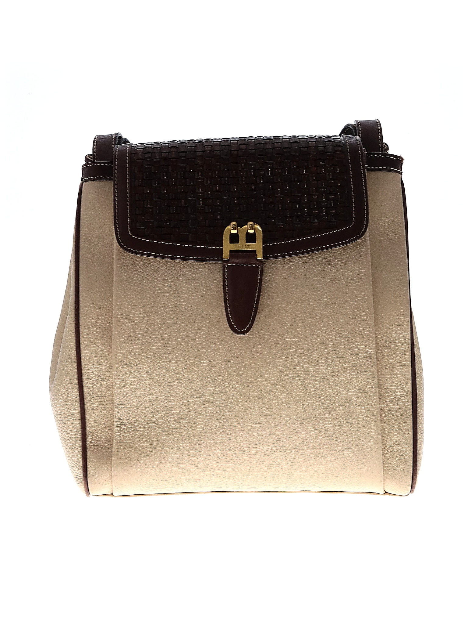 Bally Leather Solid Tan Ivory Leather Shoulder Bag One Size