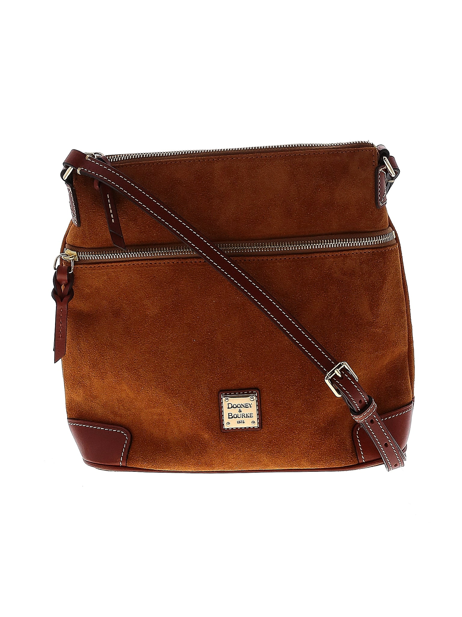 Dooney Bourke 100 Leather Color Block Solid Brown Leather Crossbody