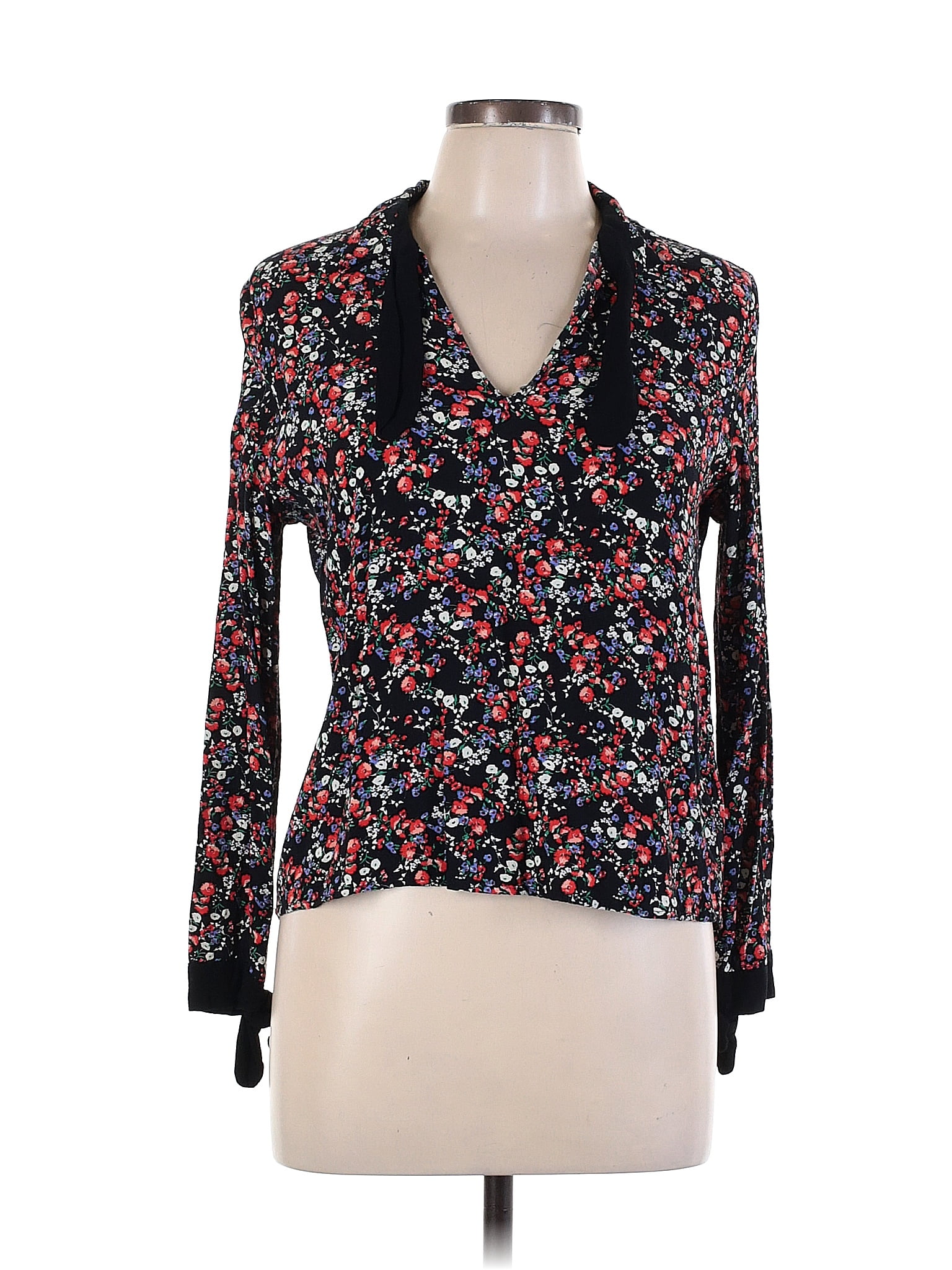 Trafaluc By Zara Viscose Floral Black Long Sleeve Blouse Size L