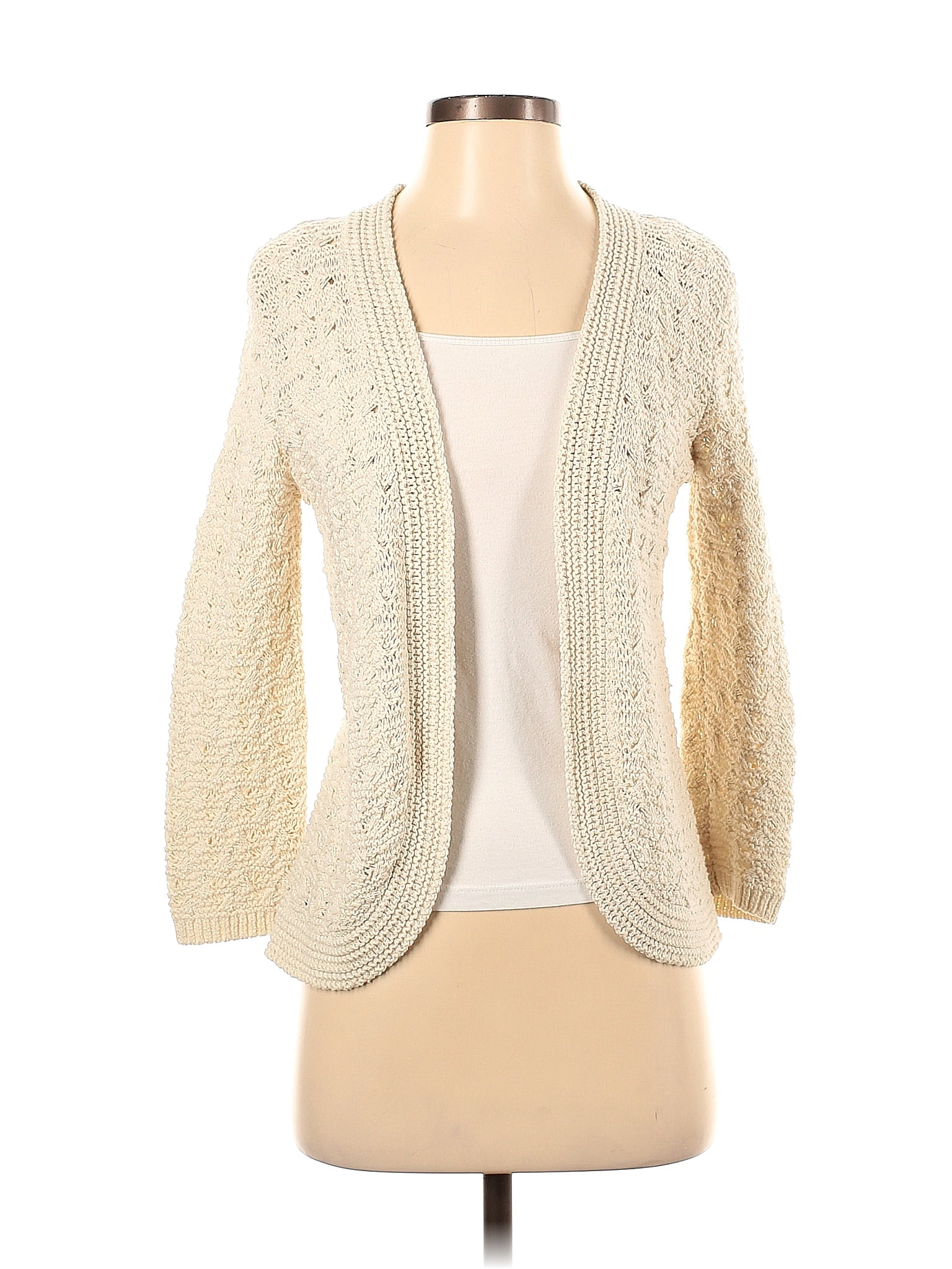 Dana Buchman 100 Cotton Color Block Solid Ivory Cardigan Size XS 68