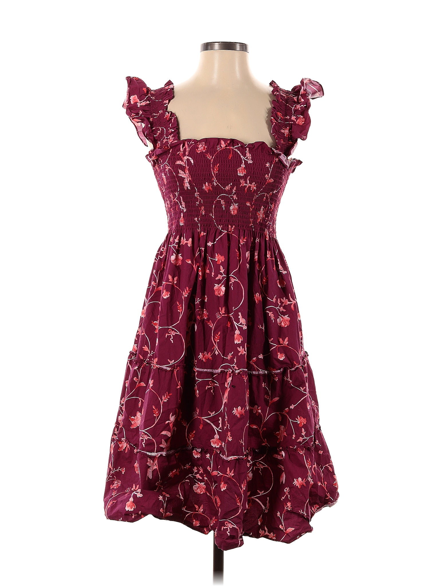 Hill House Floral Maroon Burgundy Casual Dress Size S 53 Off ThredUp