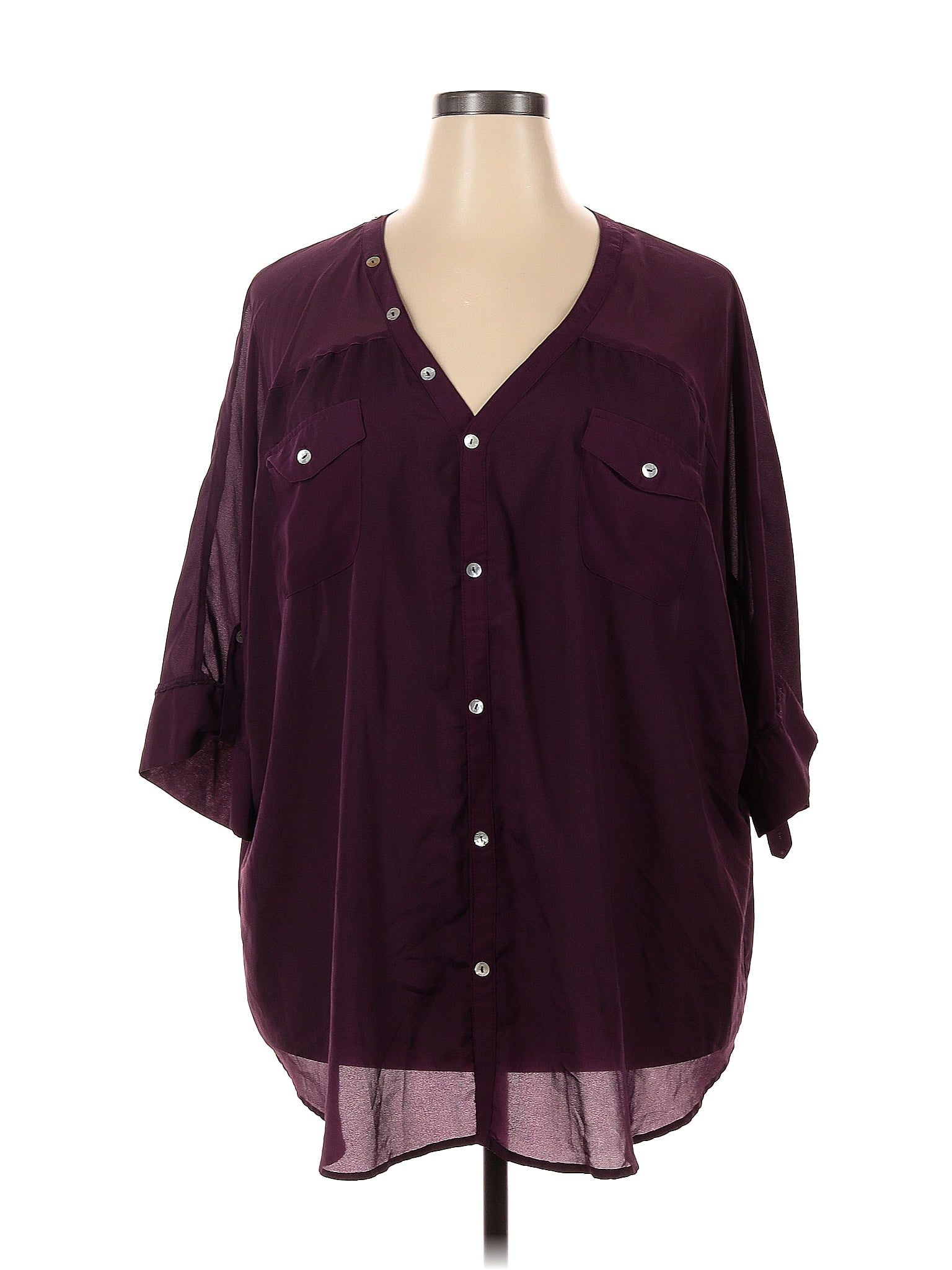 Daniel Rainn Polyester Solid Purple Short Sleeve Blouse Size X