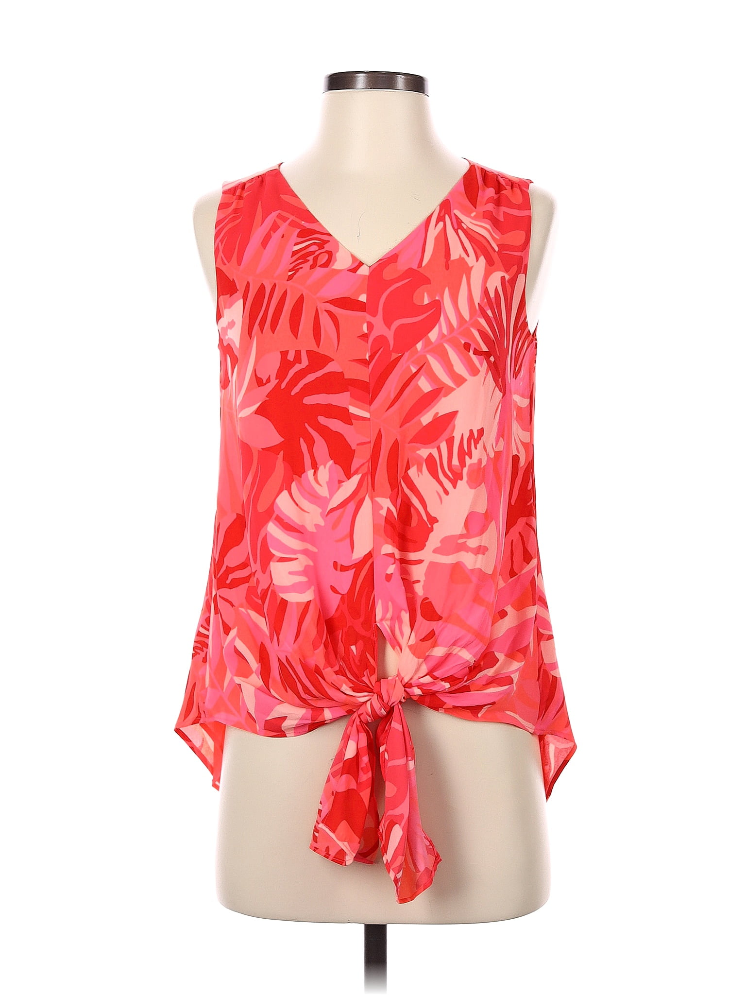 Chico S 100 Polyester Tropical Red Sleeveless Blouse Size XS 00 73