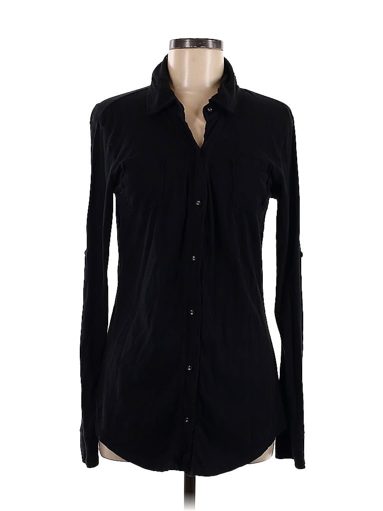 Michael Stars Solid Black Long Sleeve Button Down Shirt One Size 73