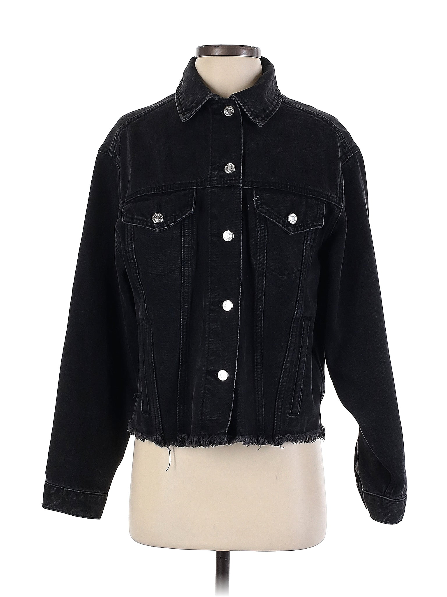 Topshop Solid Black Denim Jacket Size 2 66 Off ThredUp