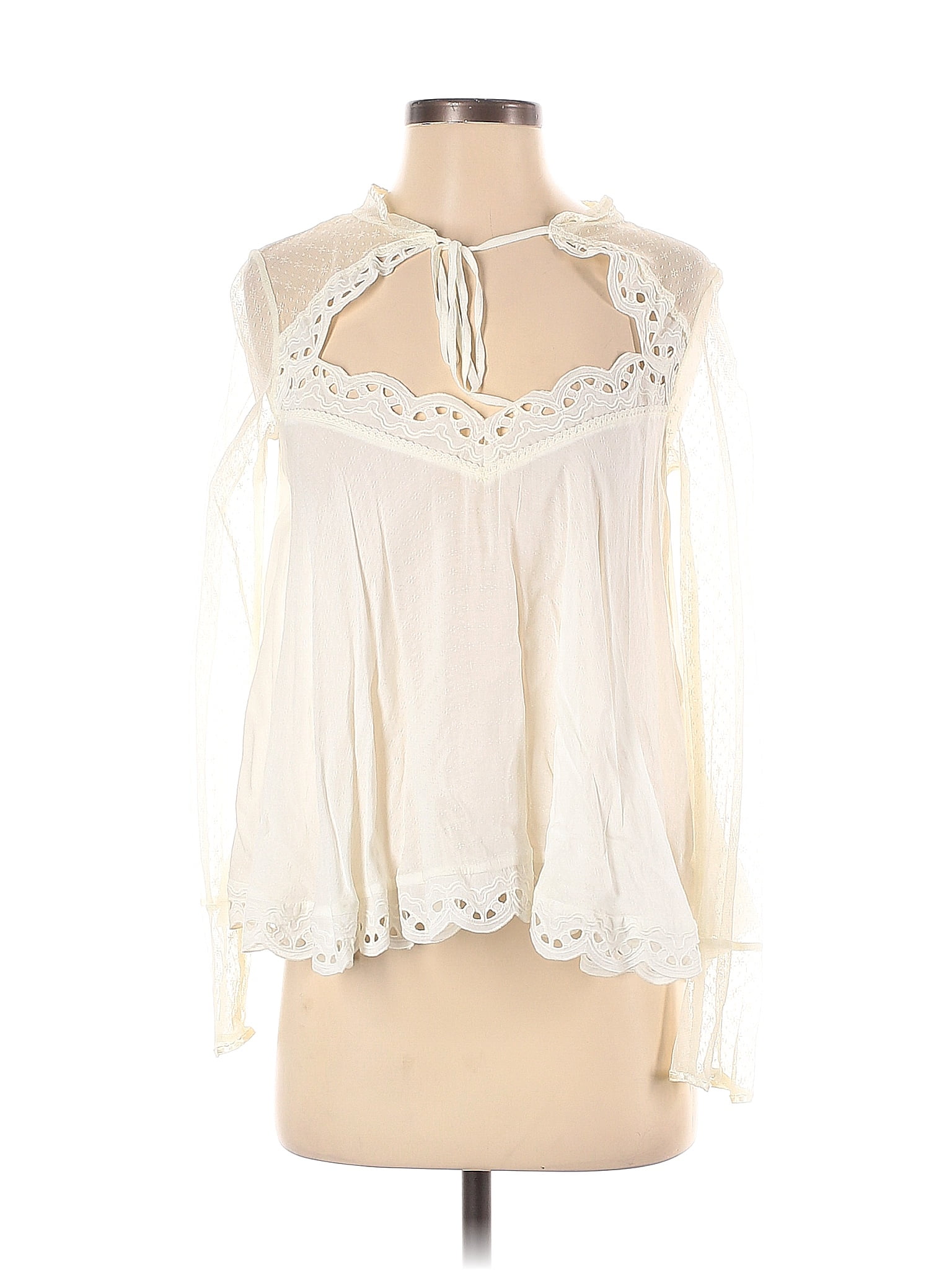 Free People Rayon Ivory Long Sleeve Blouse Size Xs Off Thredup