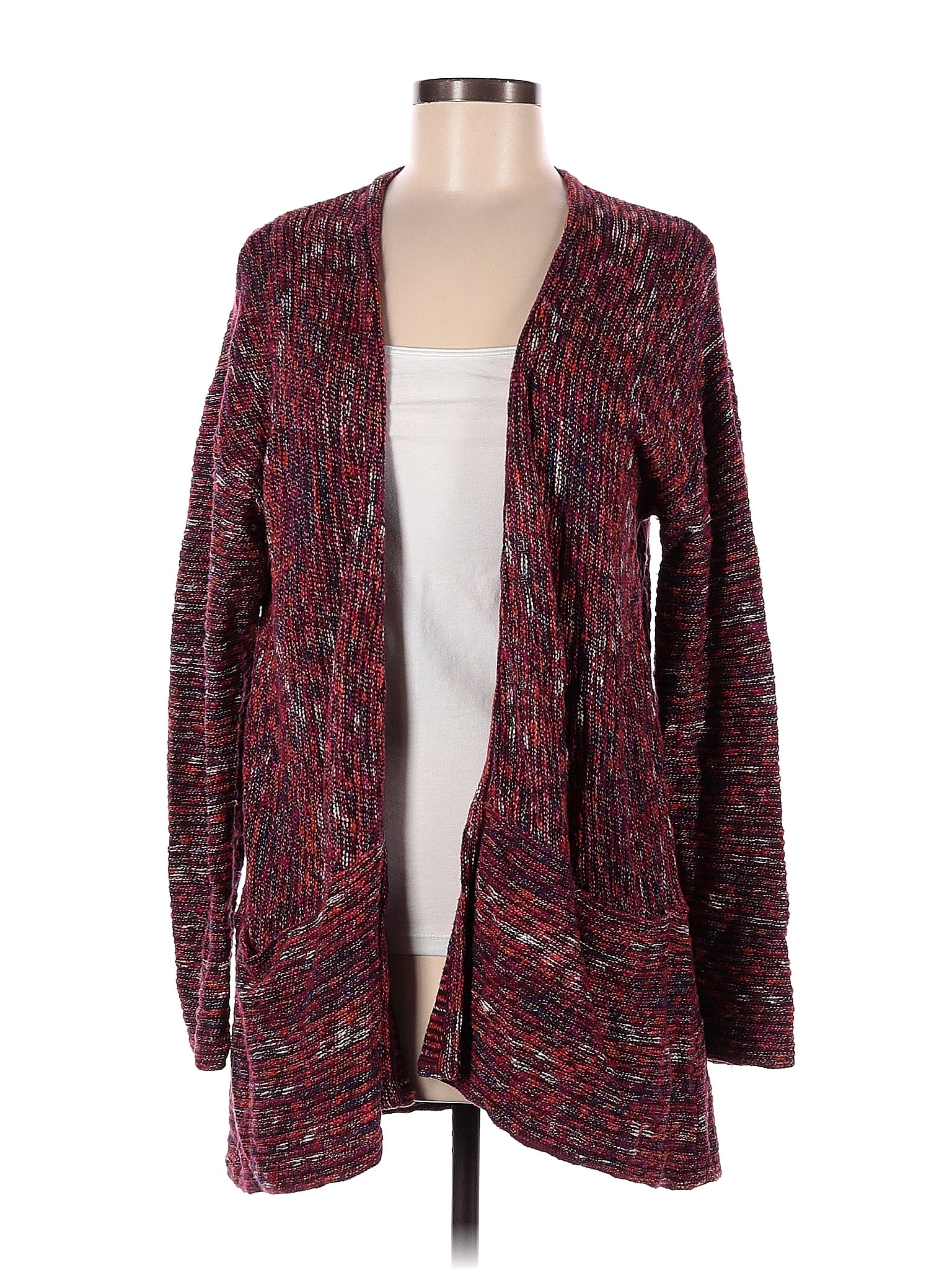 J Jill Color Block Marled Multi Color Burgundy Cardigan Size M