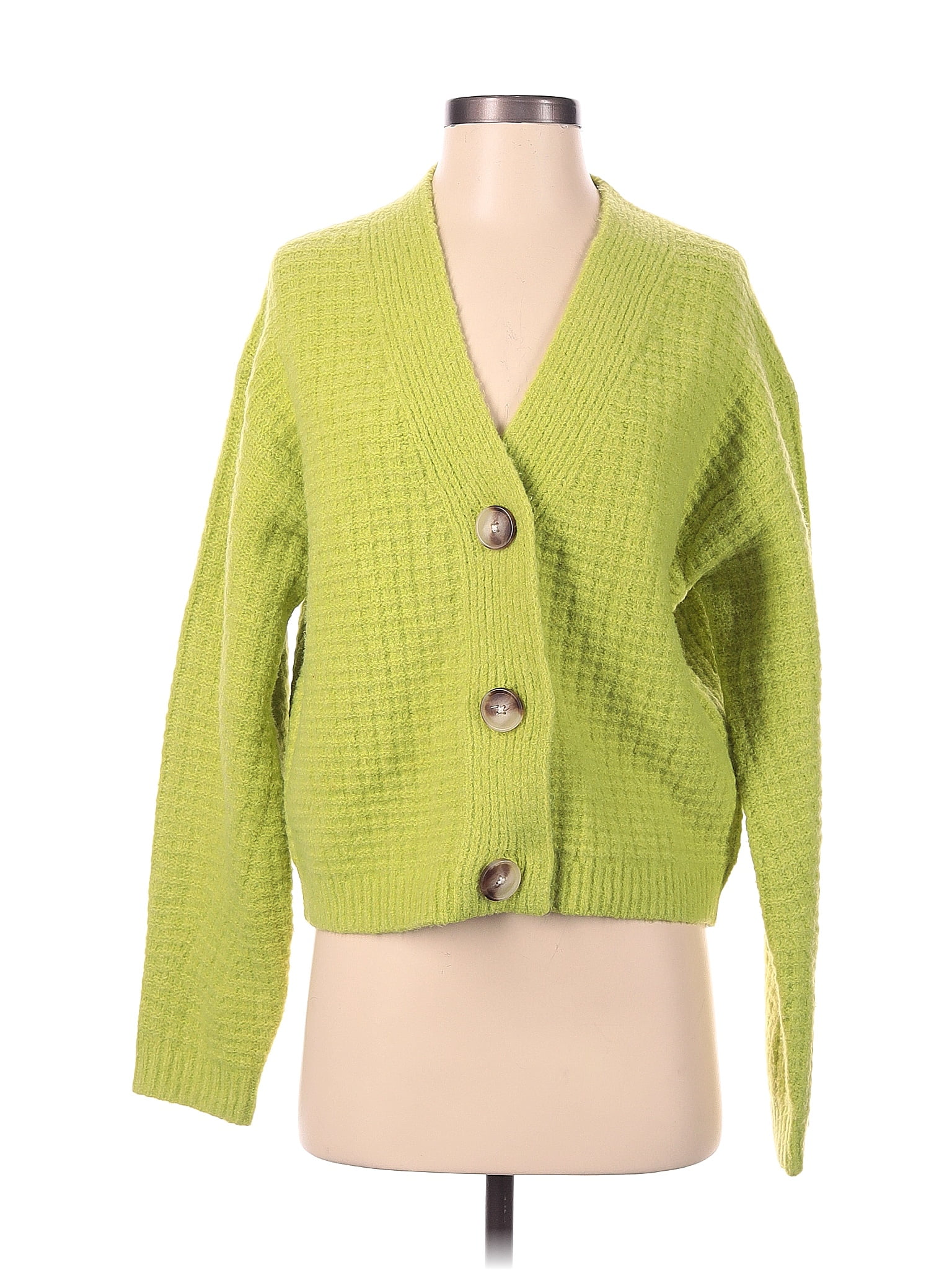 Universal Thread Color Block Solid Green Cardigan Size S Off