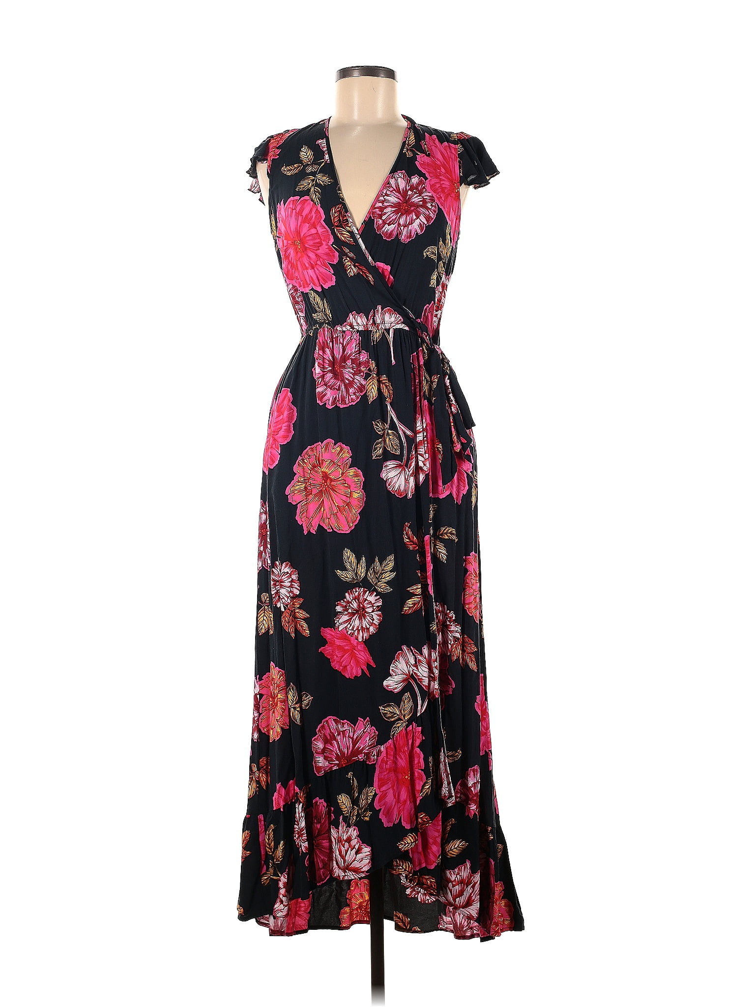 Xhilaration 100 Rayon Floral Motif Floral Black Casual Dress Size M