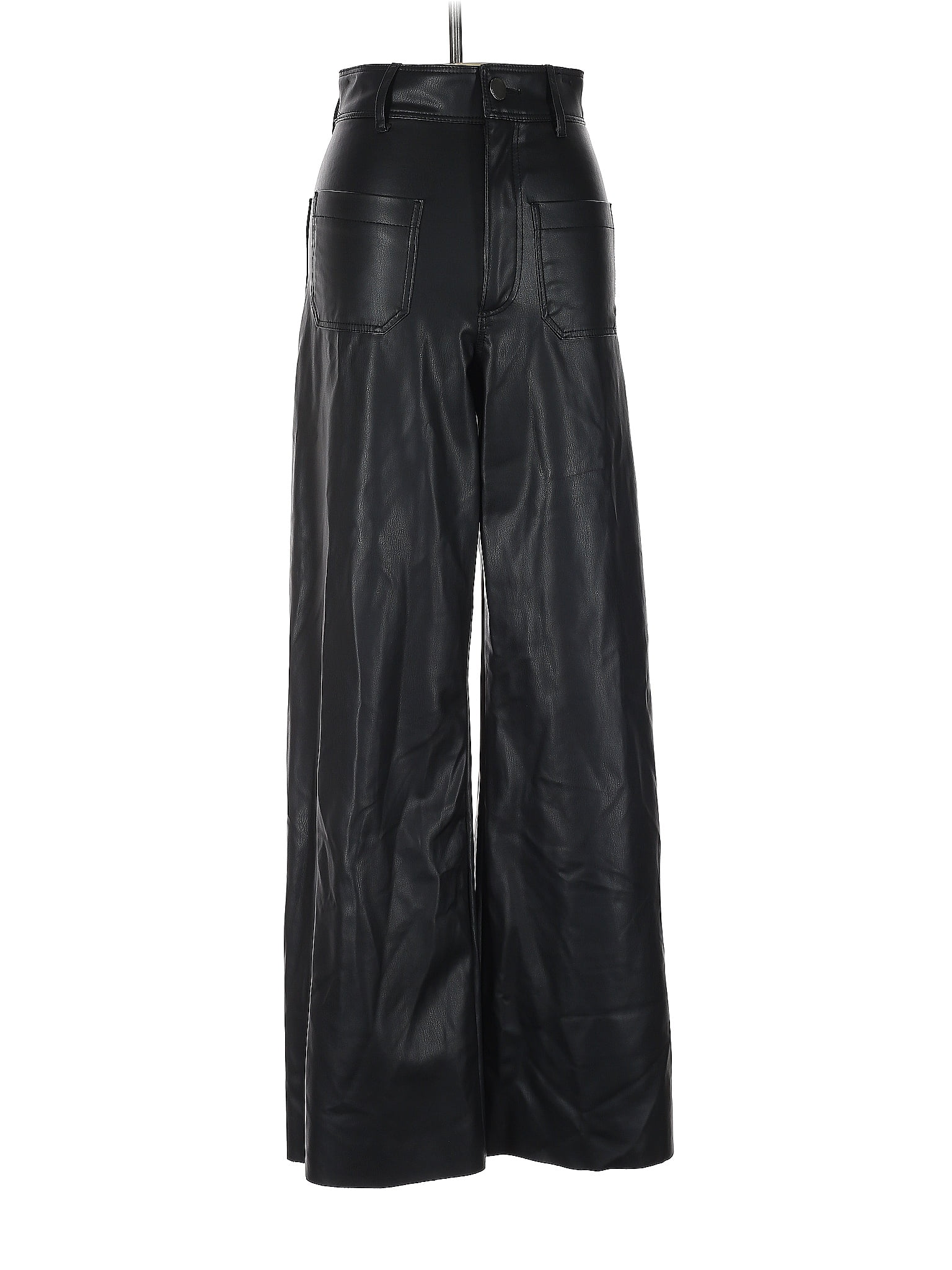 Zara Polyester Solid Black Faux Leather Pants Size Off