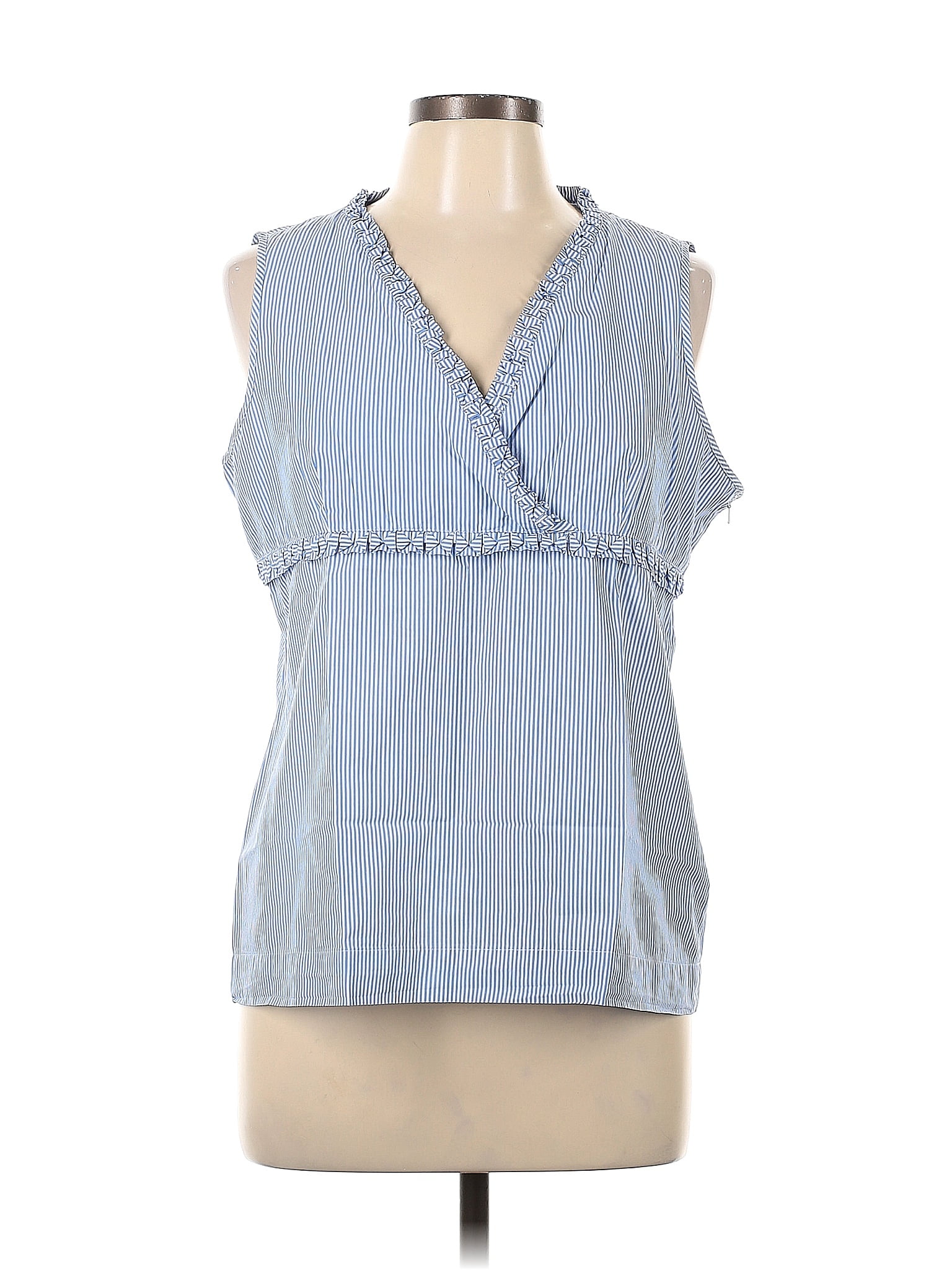 Talbots 100 Cotton Stripes Blue Sleeveless Blouse Size 14 75 Off