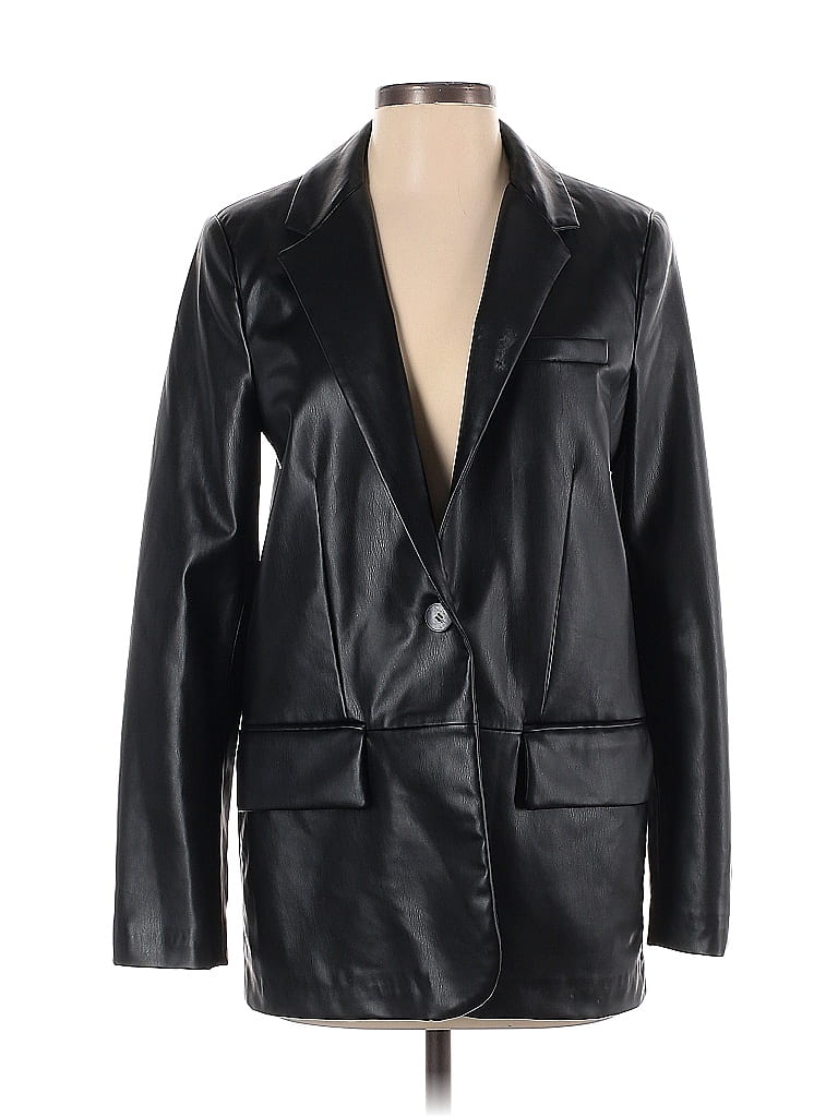 Zara Polyurethane Solid Black Faux Leather Jacket Size Xs