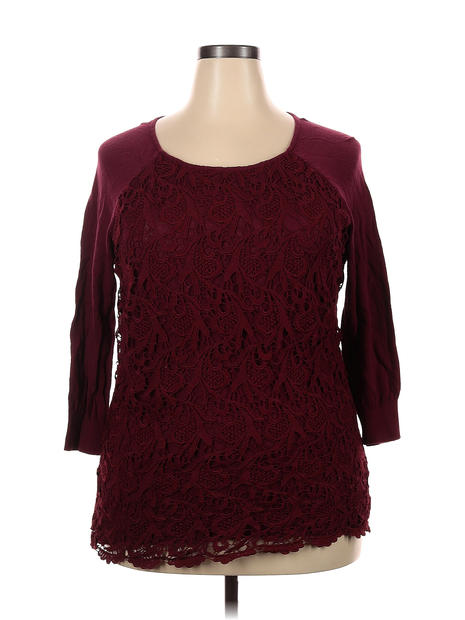 Roz Ali Burgundy Long Sleeve Top Size XL 62 Off ThredUp