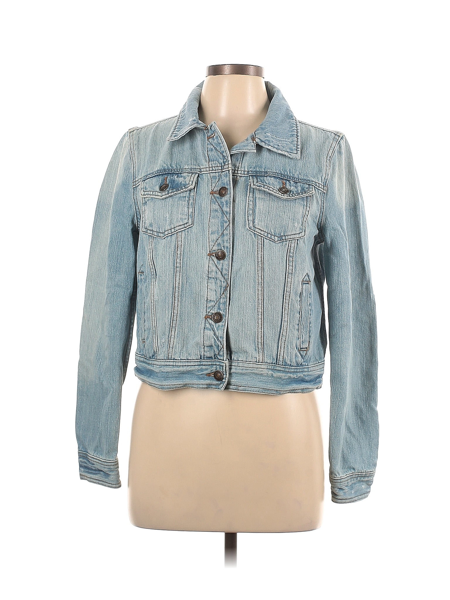 Forever Cotton Solid Blue Denim Jacket Size L Off Thredup