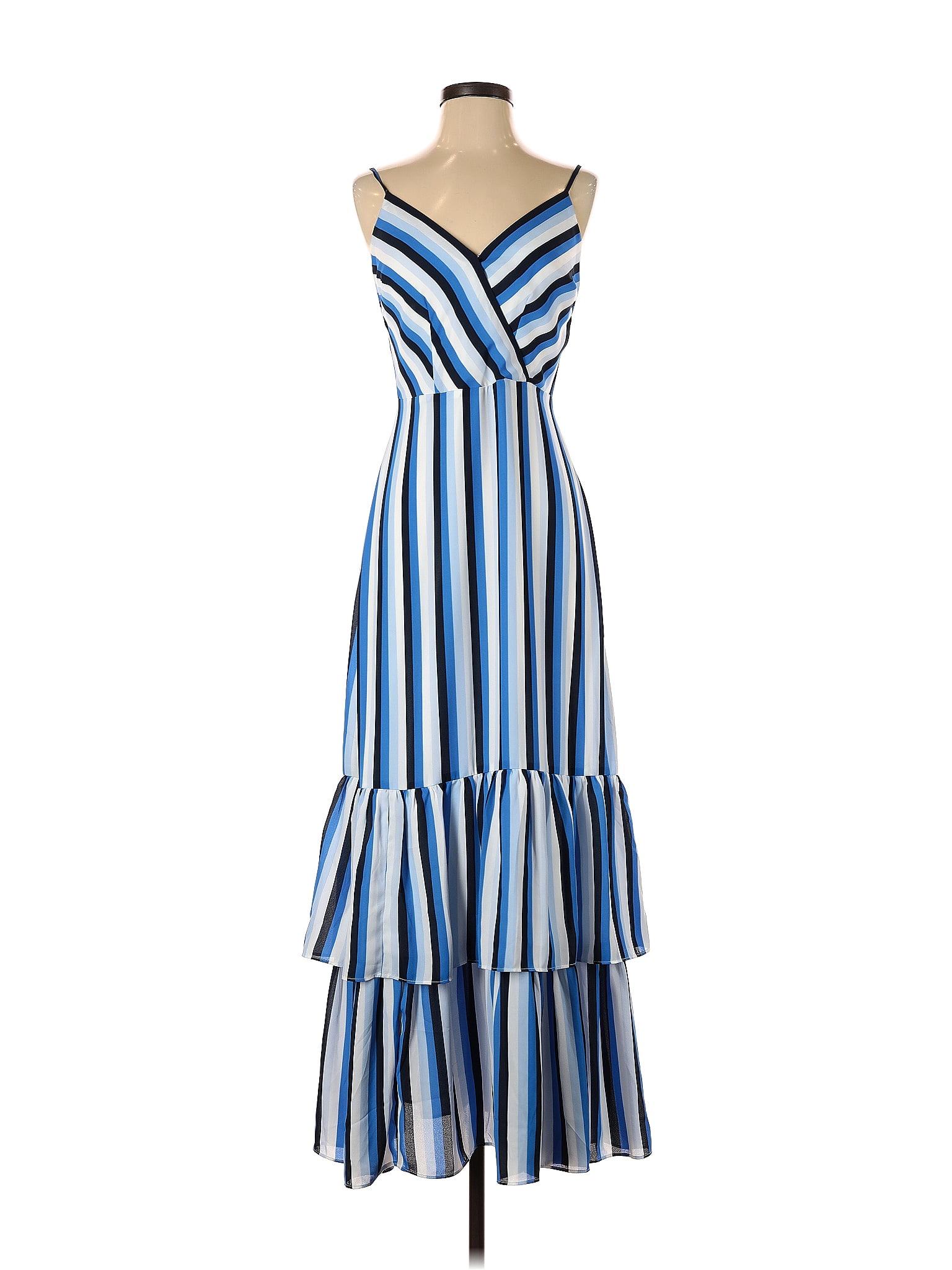 Banana Republic 100 Polyester Stripes Multi Color Blue Casual Dress