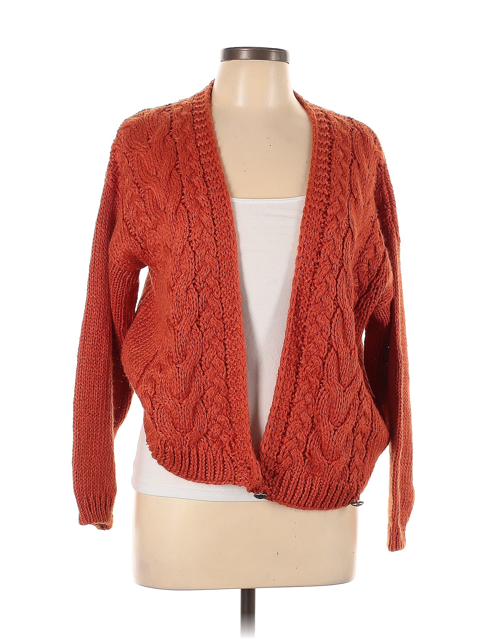 Erika Color Block Solid Orange Cardigan Size L 53 Off ThredUp