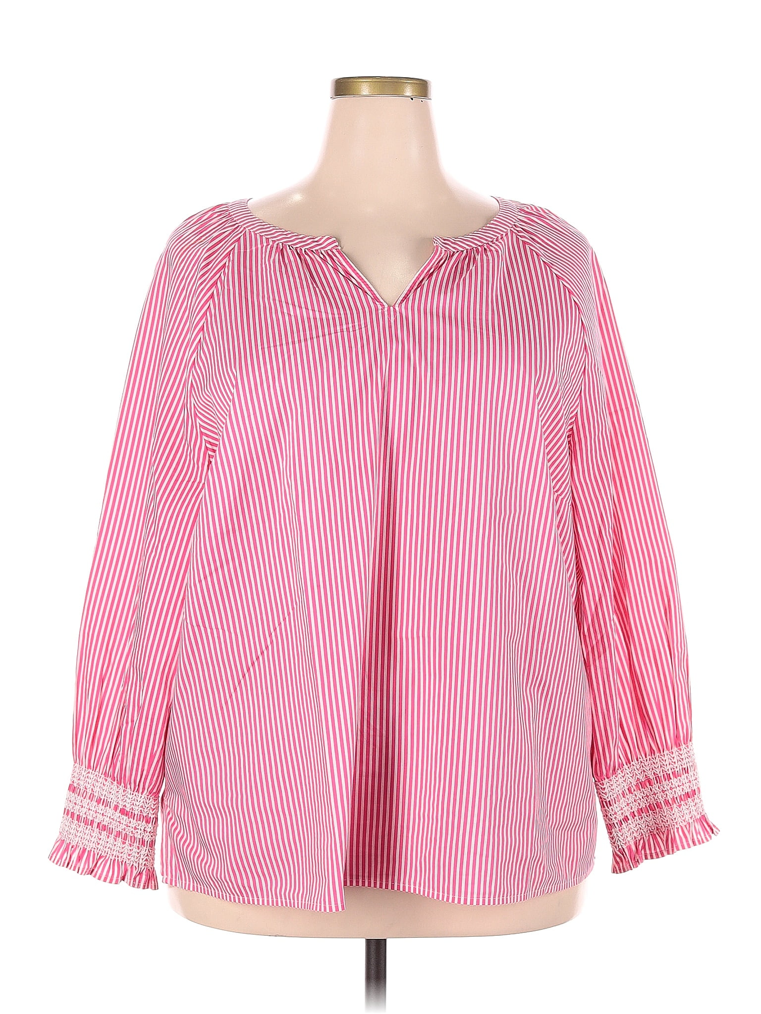 Talbots Stripes Pink Long Sleeve Blouse Size 2X Plus 68 Off ThredUp