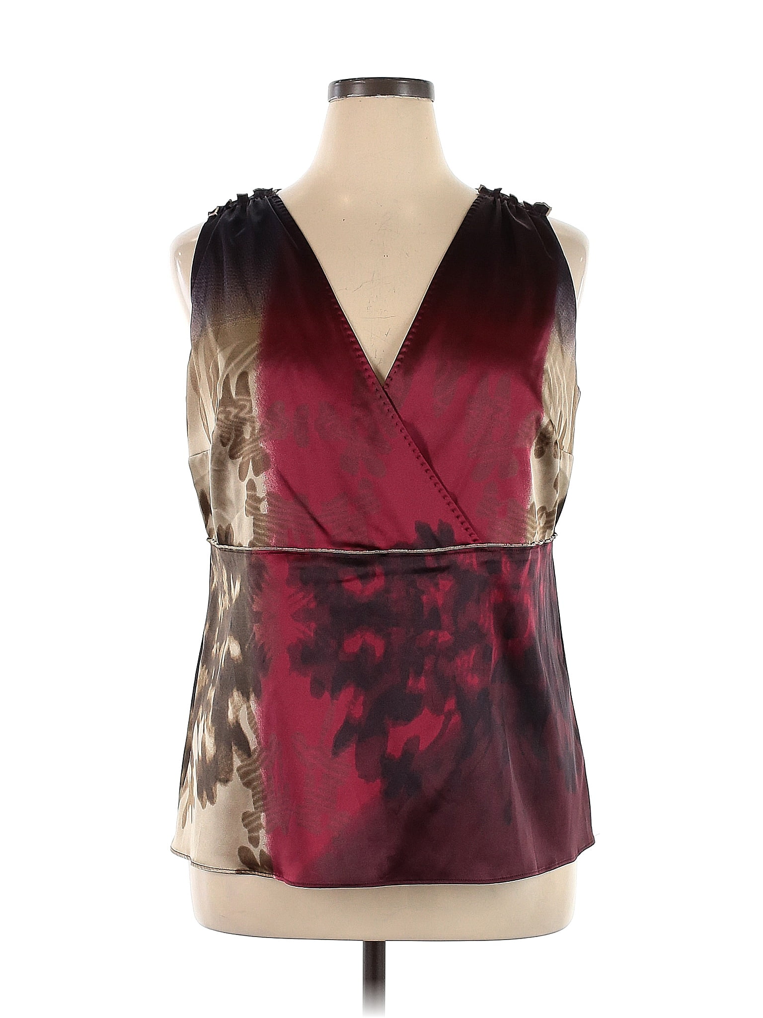 Tahari Tie Dye Burgundy Sleeveless Blouse Size X Plus Off