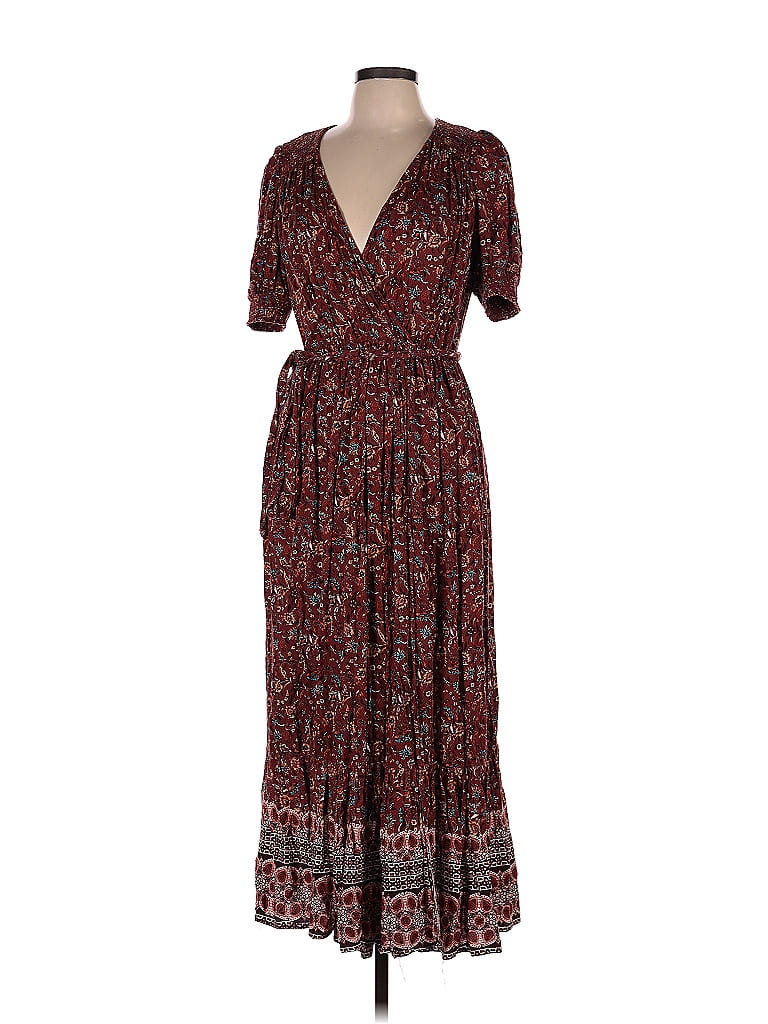 Knox Rose 100 Rayon Floral Multi Color Burgundy Casual Dress Size M