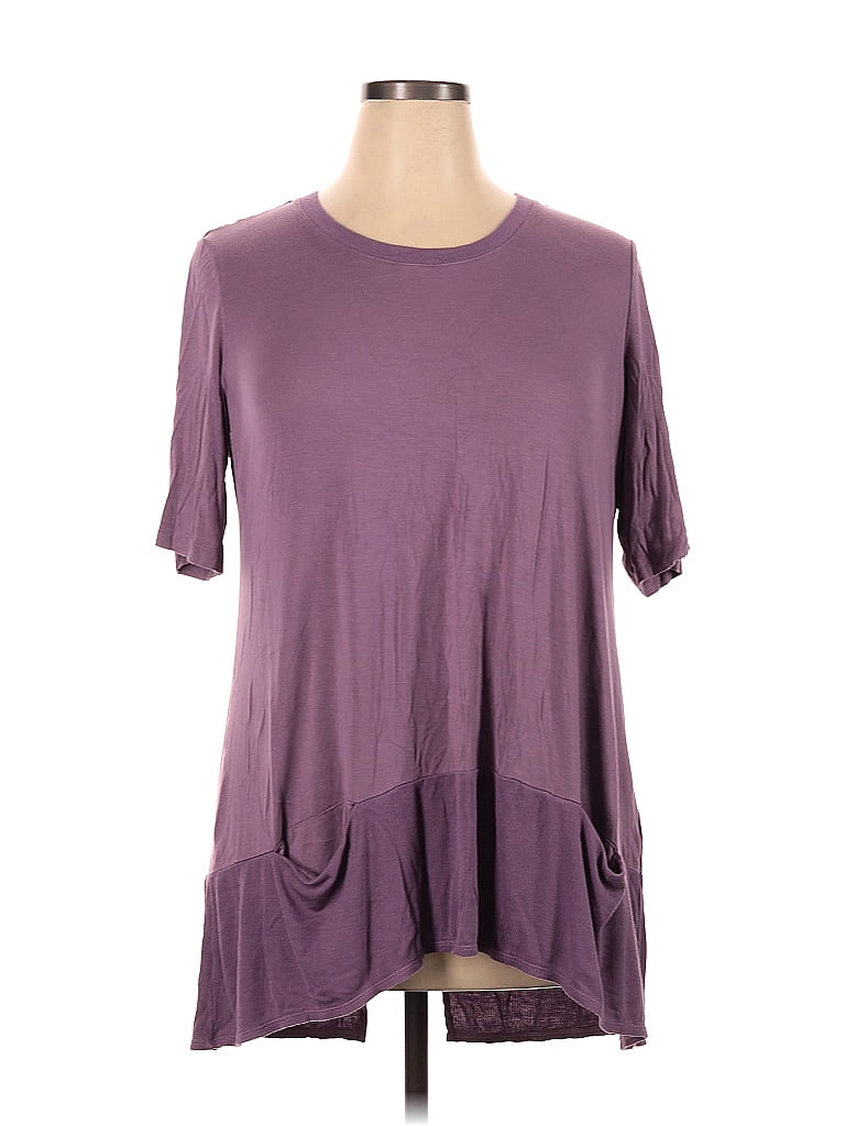 LOGO By Lori Goldstein Solid Color Block Purple Short Sleeve Top Size